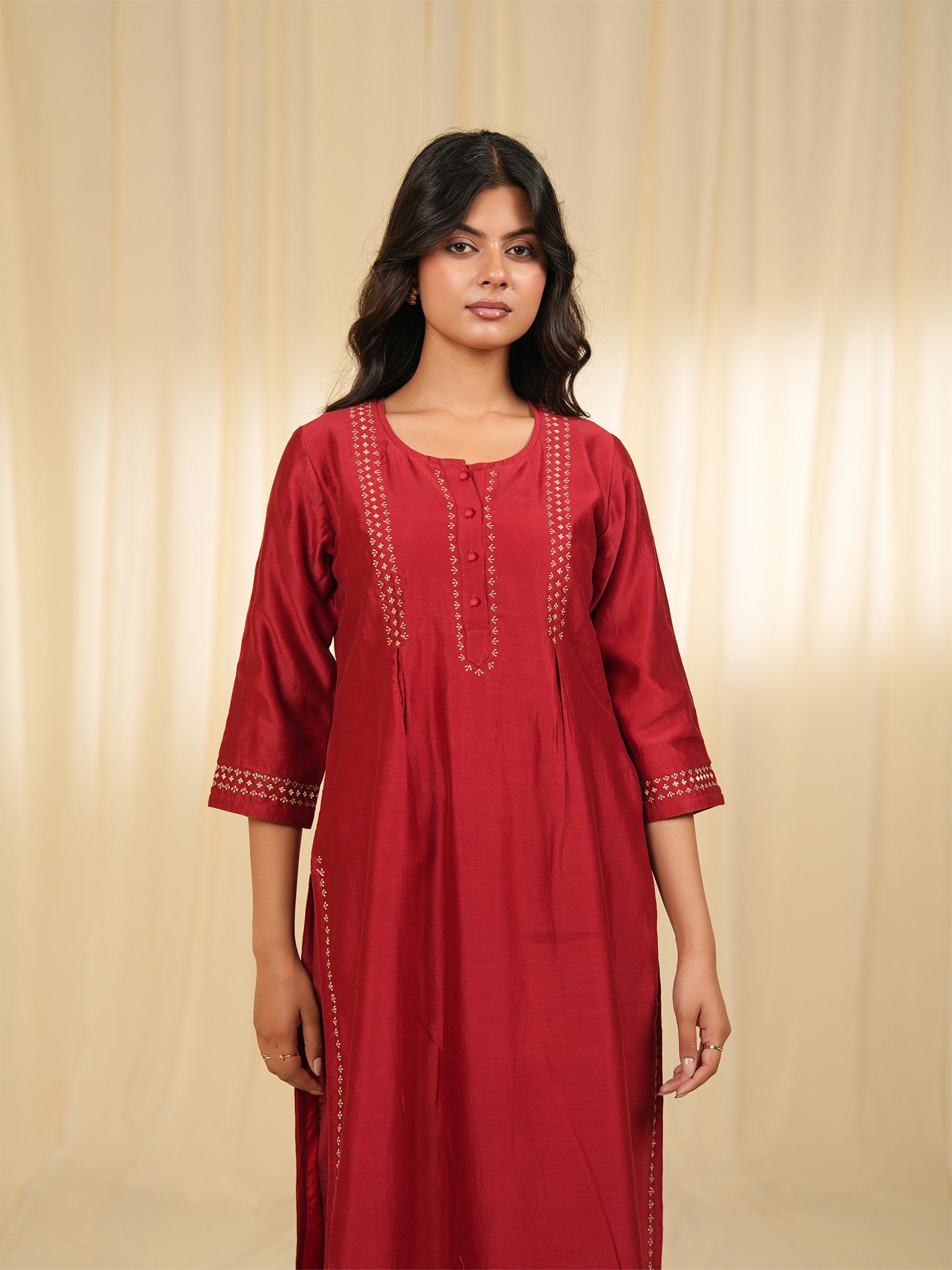 Filigree Red Chanderi Kurta