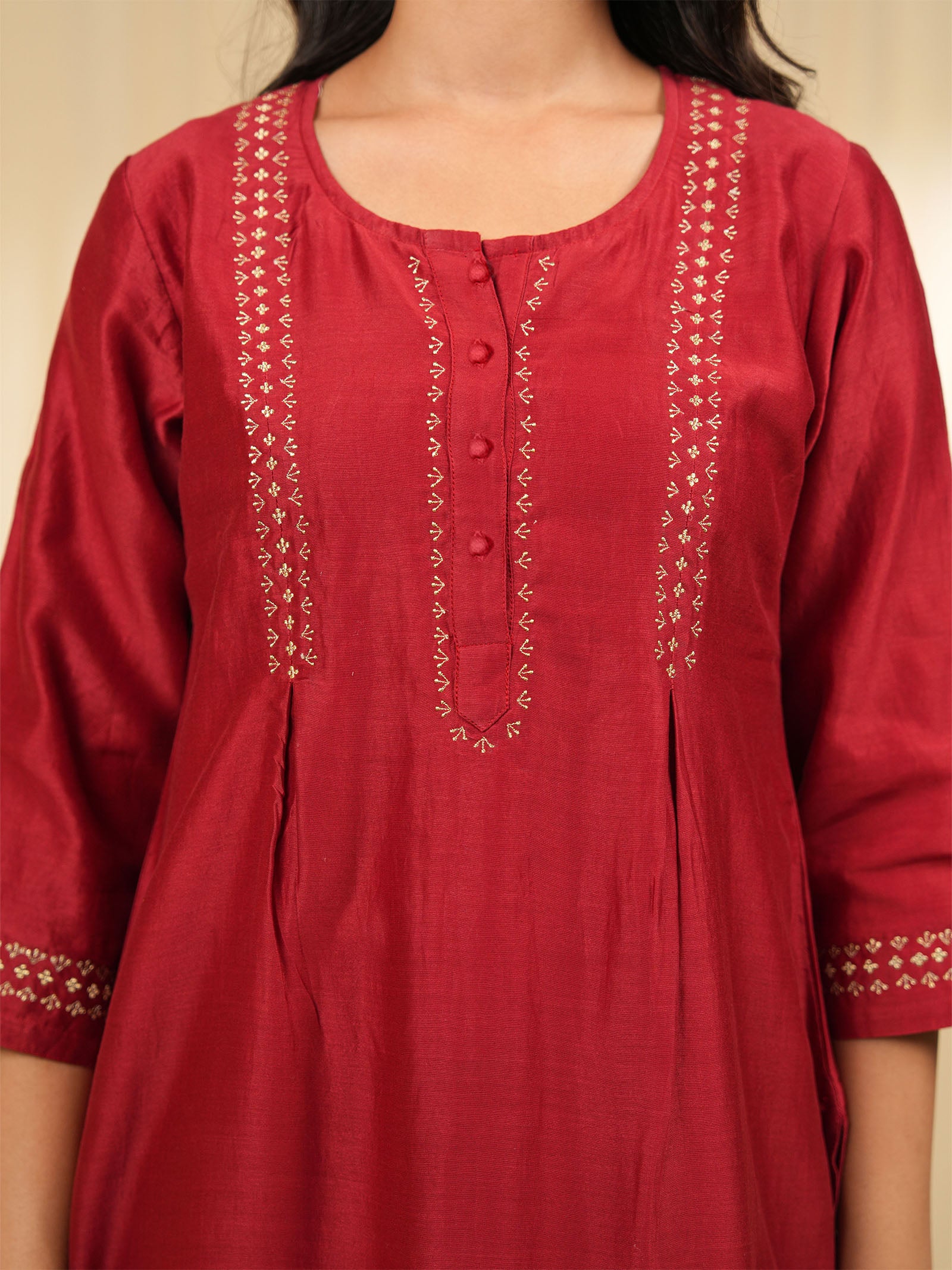 Filigree Red Chanderi Kurta