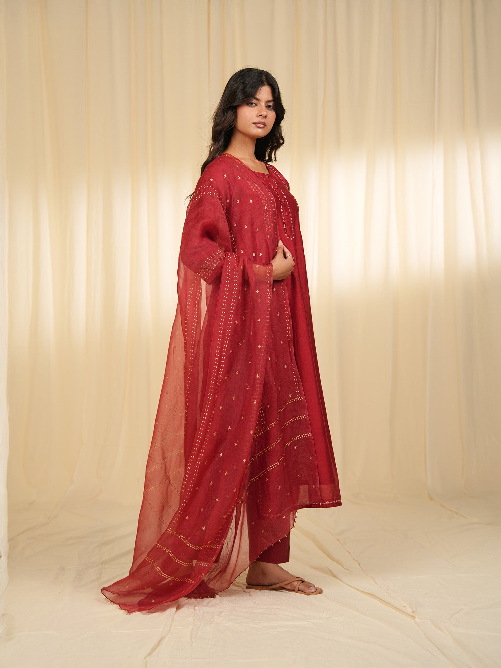 Filigree Red Organza Dupatta