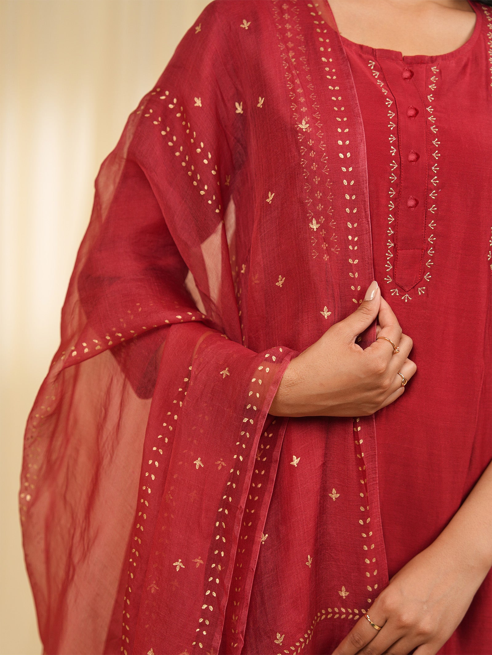 Filigree Red Organza Dupatta