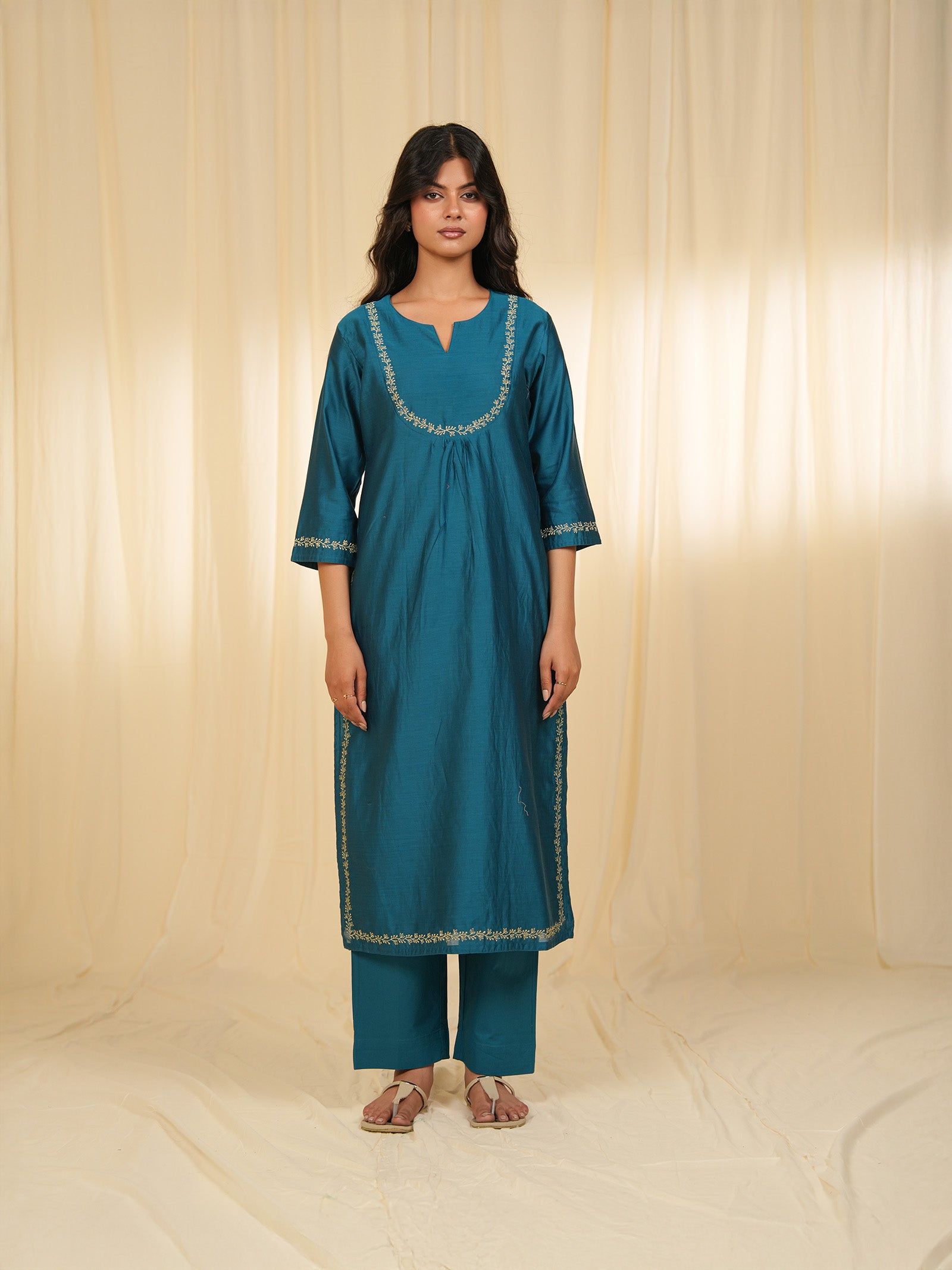 Filigree Teal Chanderi Kurta