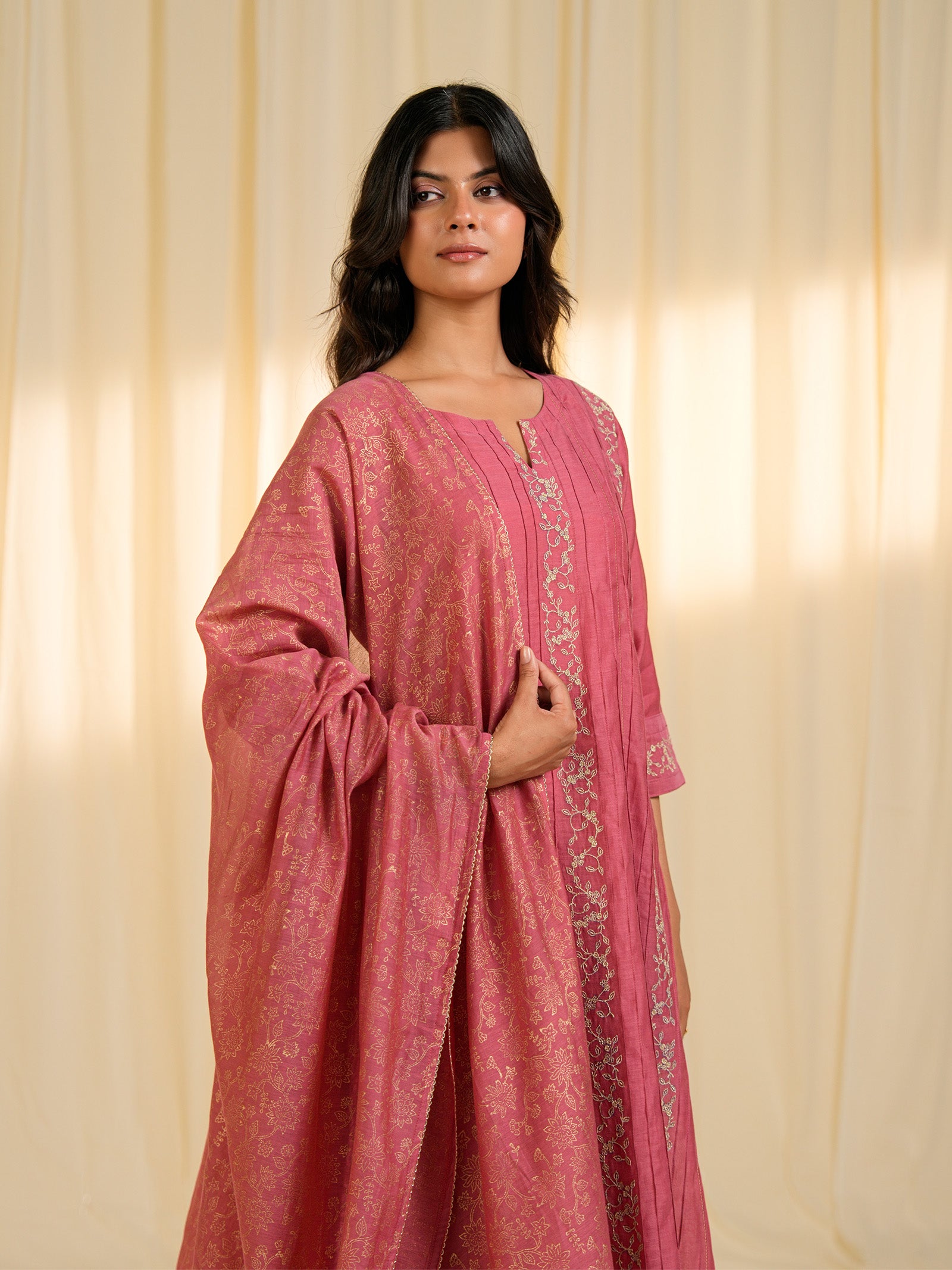 Filigree Vintage Rose Chanderi Dupatta