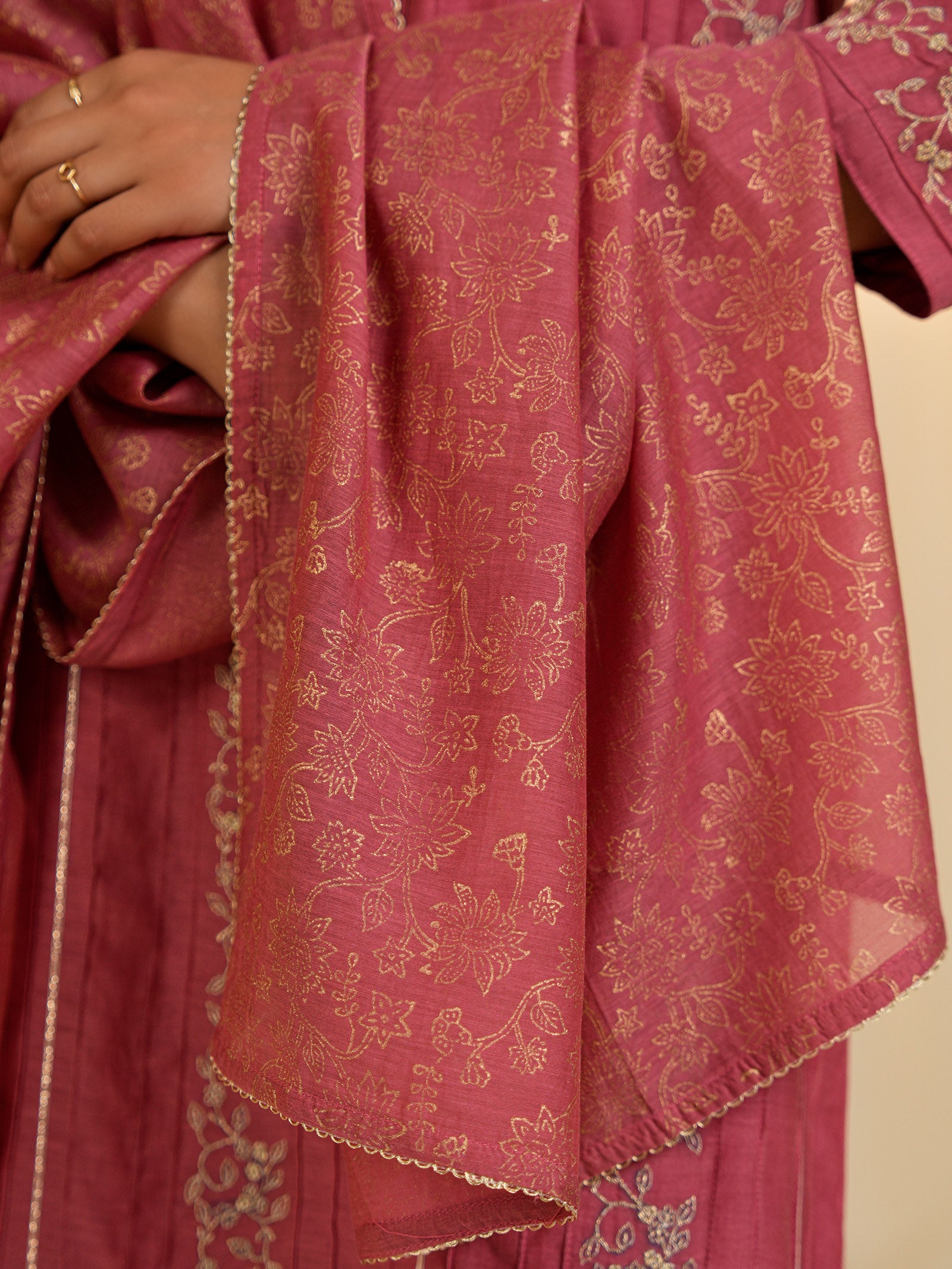 Filigree Vintage Rose Chanderi Dupatta
