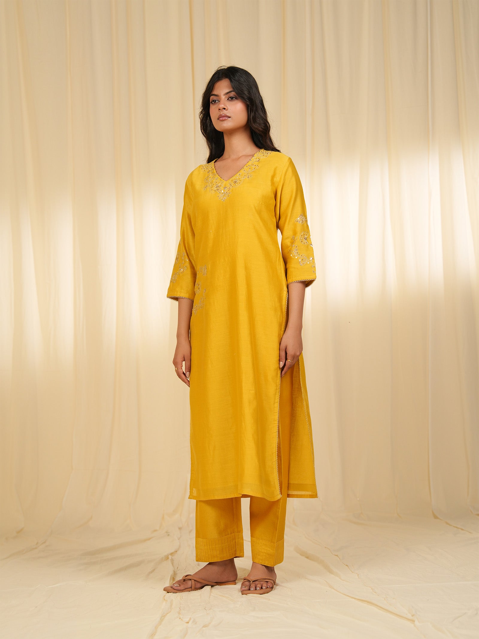 Filigree Yellow Chanderi Kurta