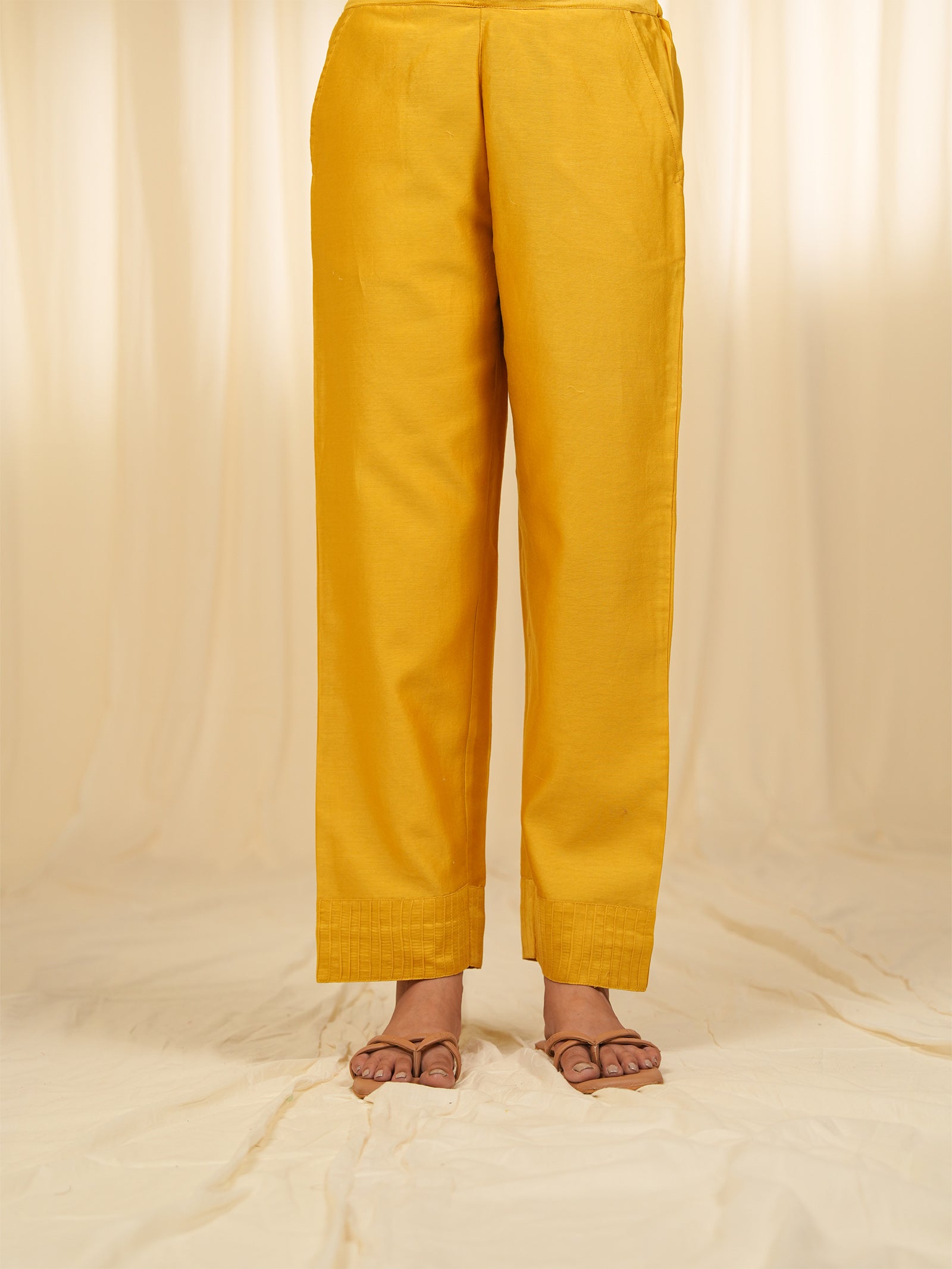 Filigree Yellow Chanderi Straight Pants