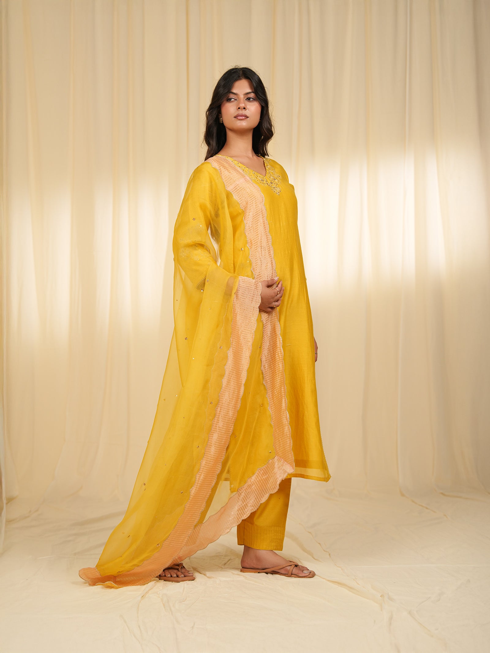 Filigree Yellow Organza Dupatta