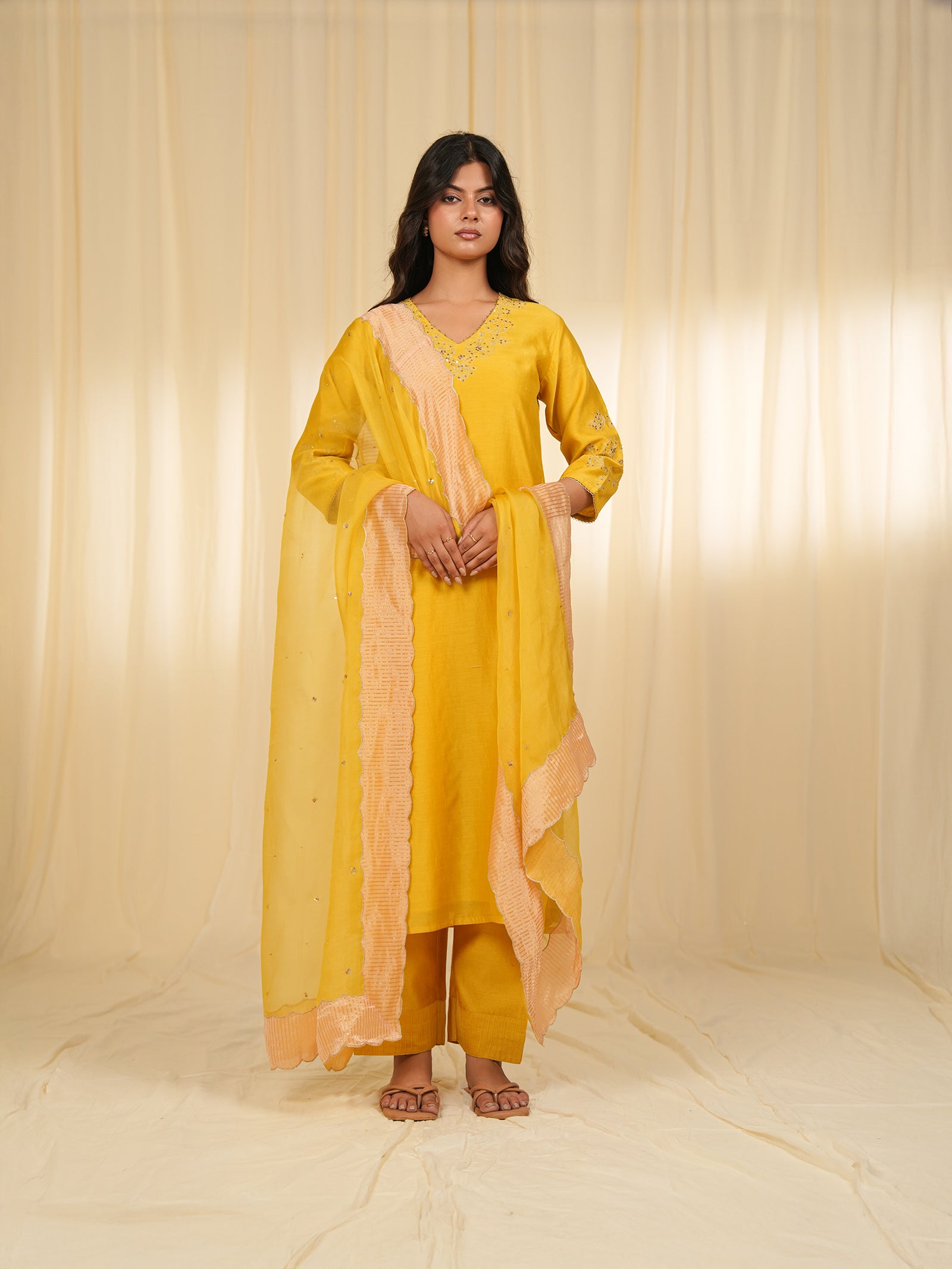 Filigree Yellow Organza Dupatta