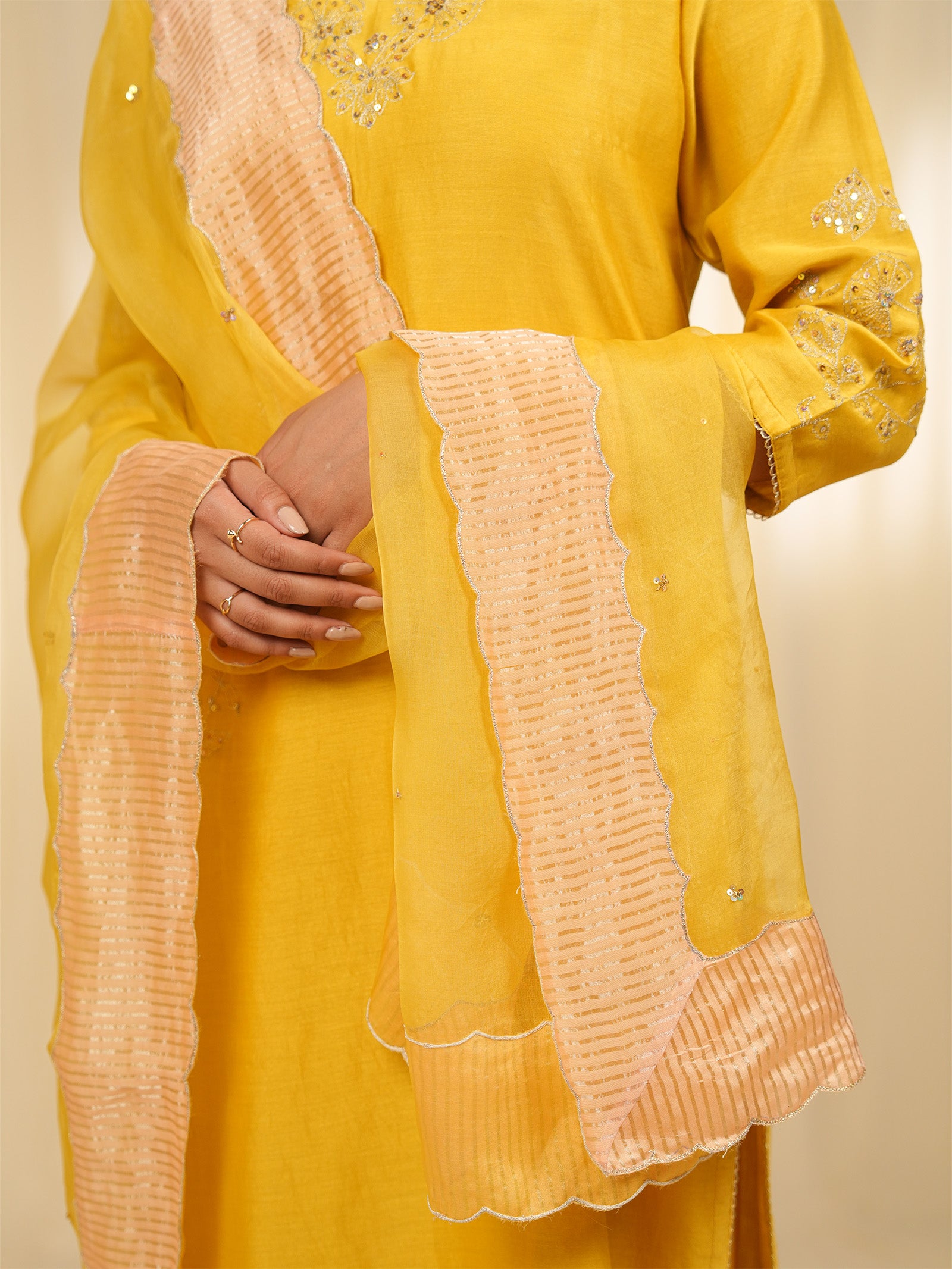 Filigree Yellow Organza Dupatta