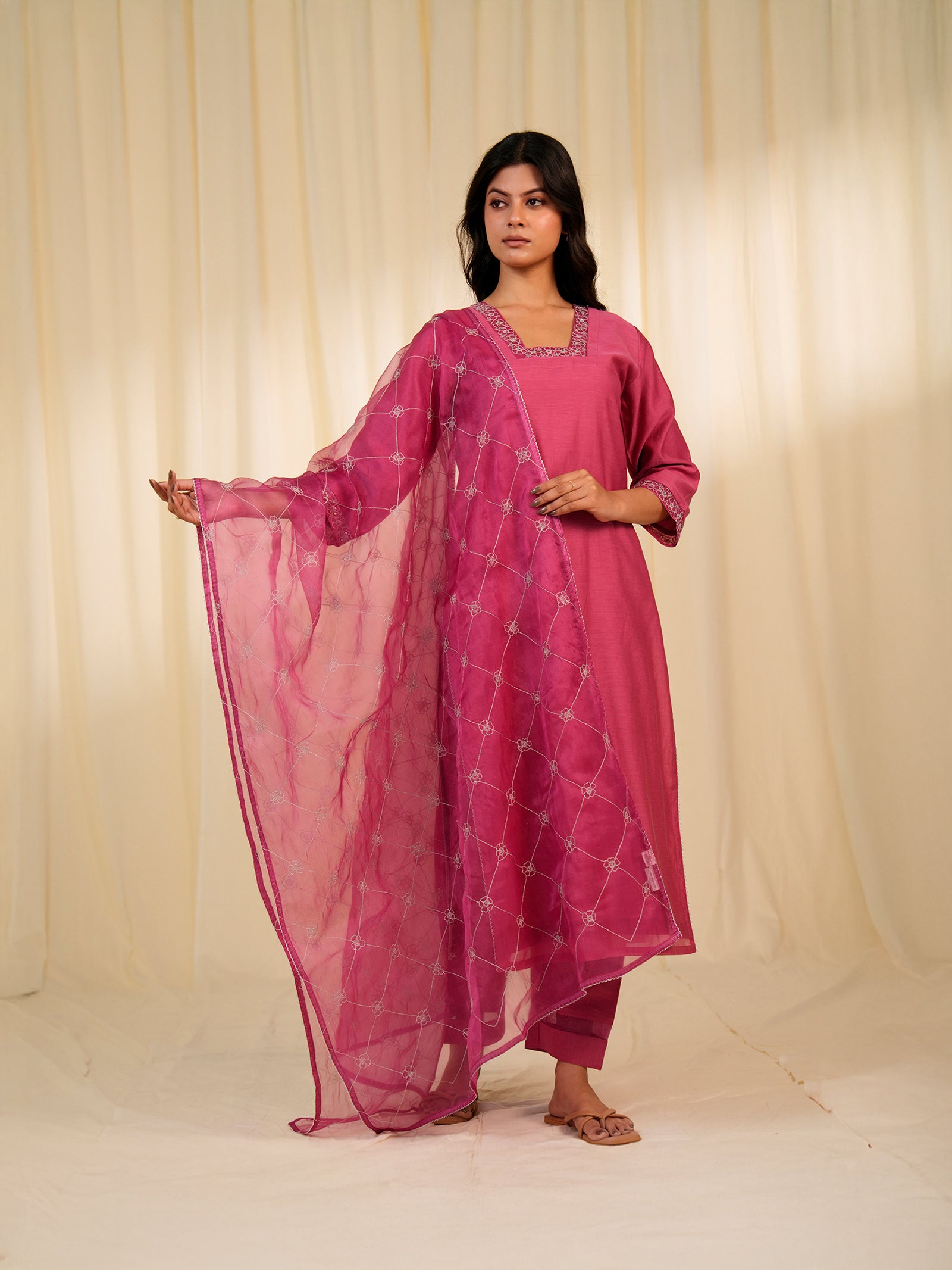 Filigree Pink Organza Dupatta