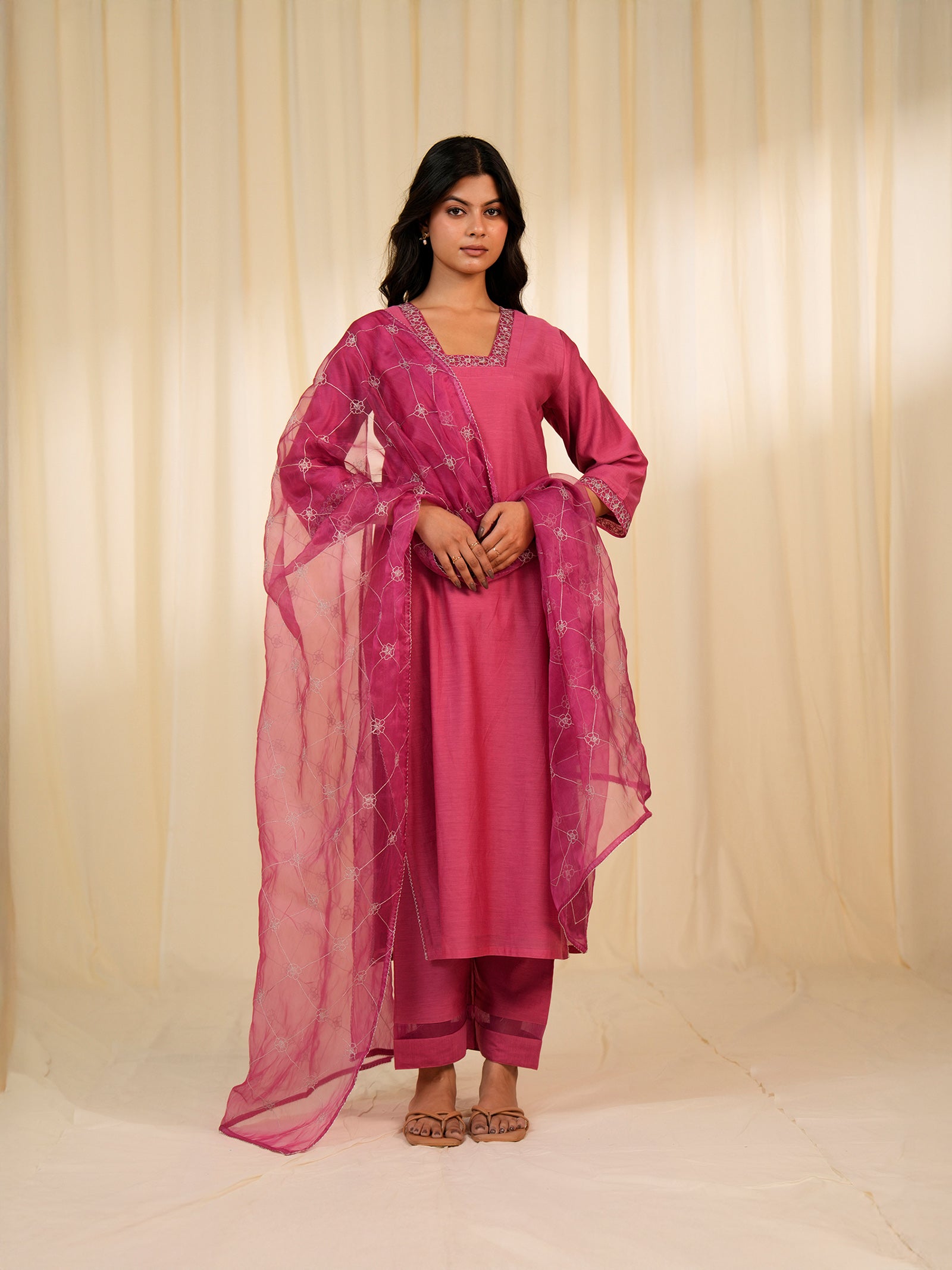 Filigree Pink Chanderi Kurta