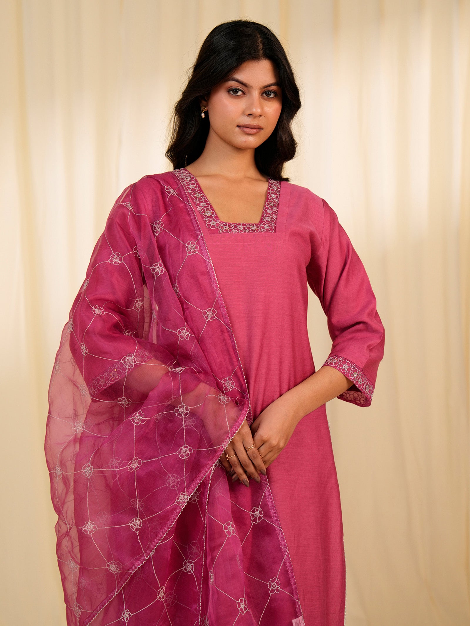 Filigree Pink Organza Dupatta