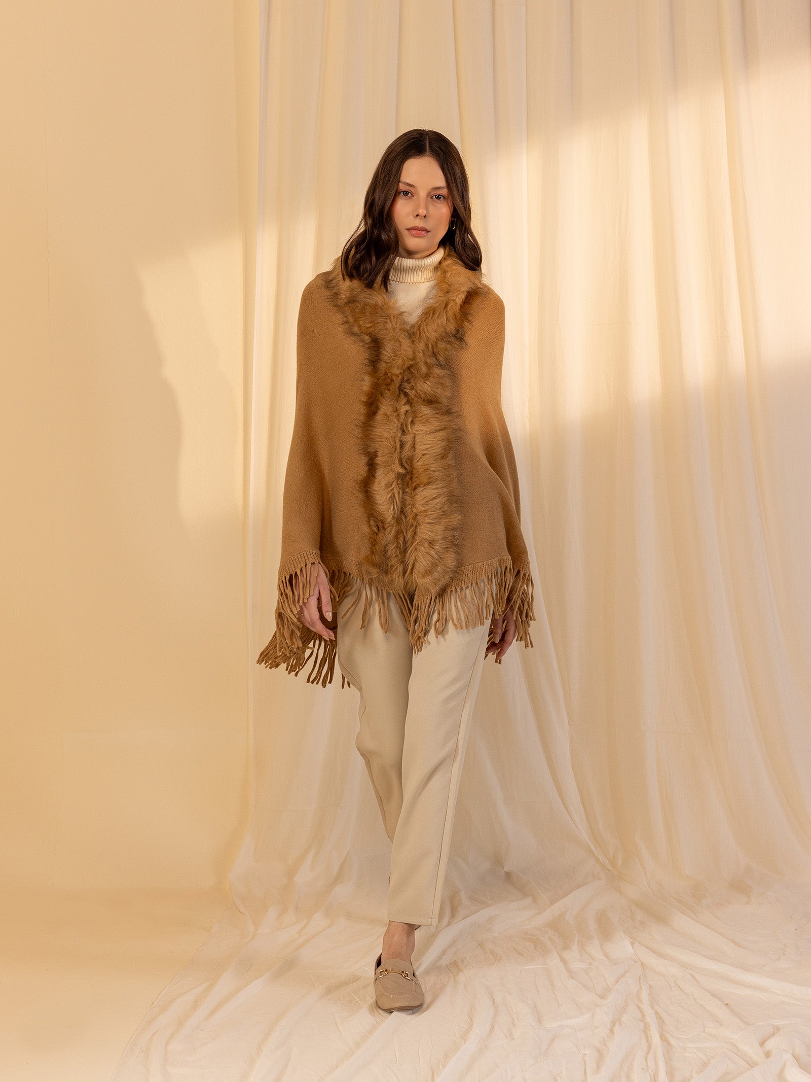 Woollen Fur Cape - Golden