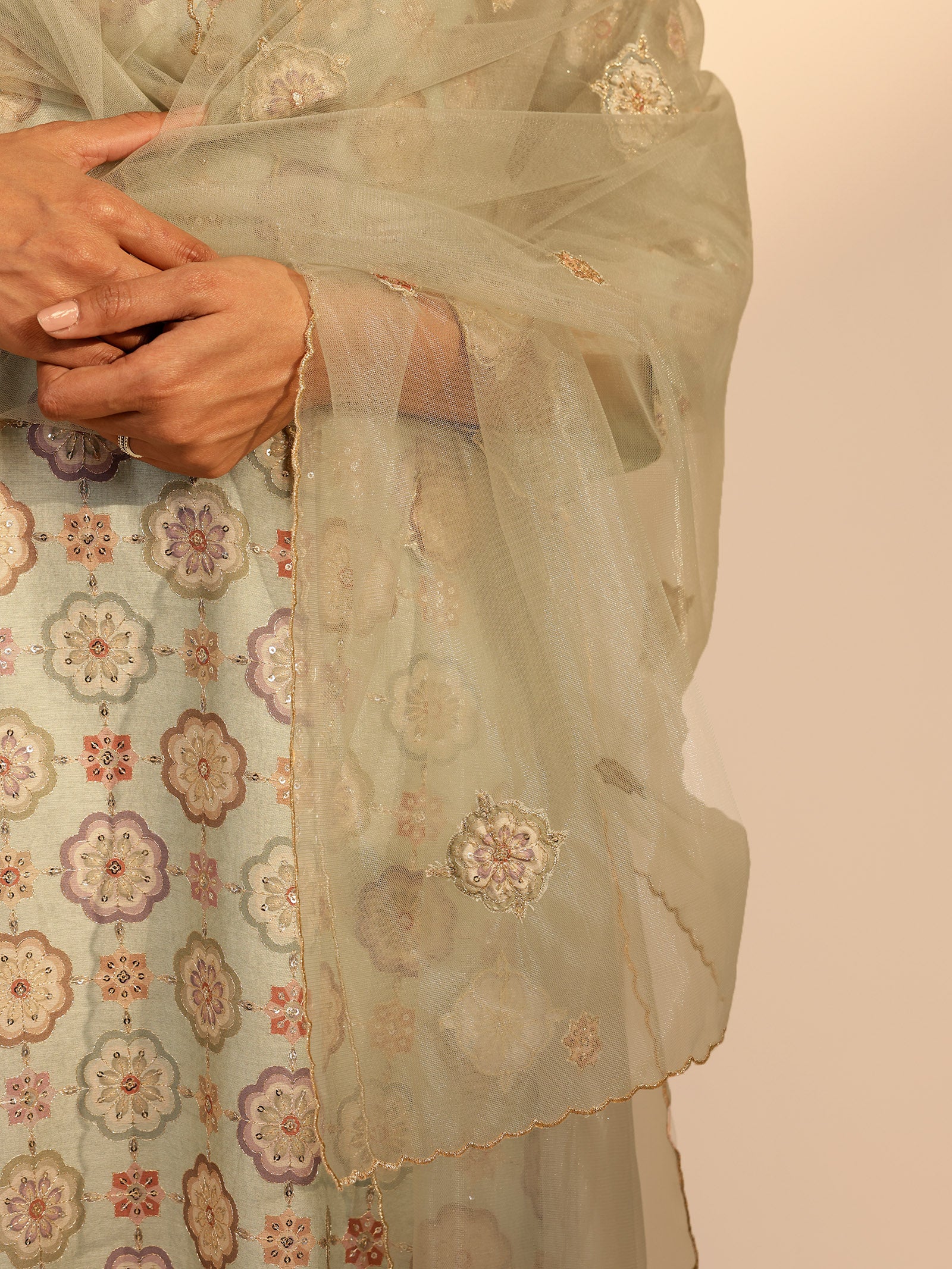 Green Velvet Net Dupatta