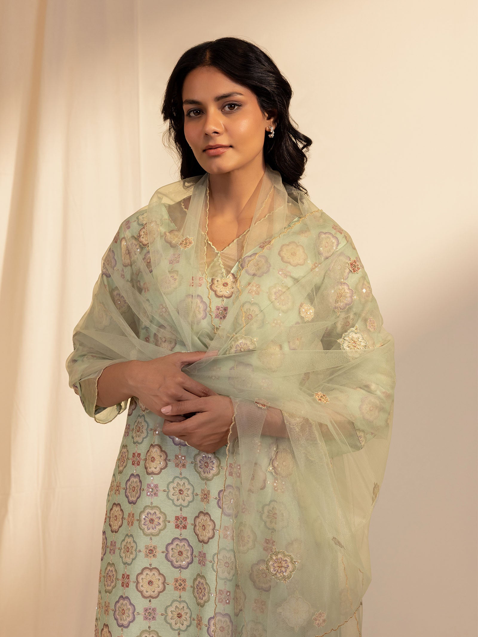 Green Velvet Net Dupatta