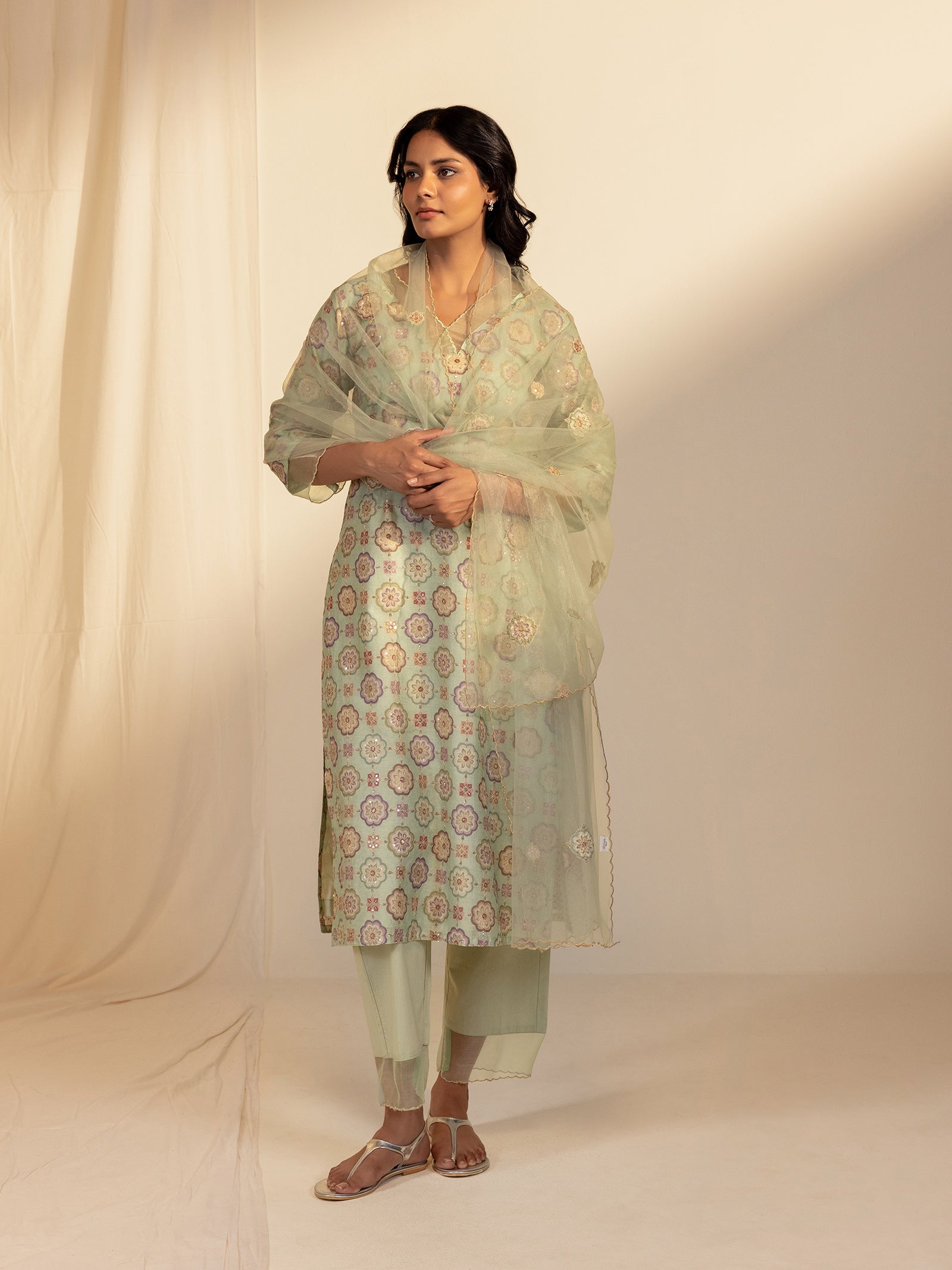 Green Velvet Net Dupatta
