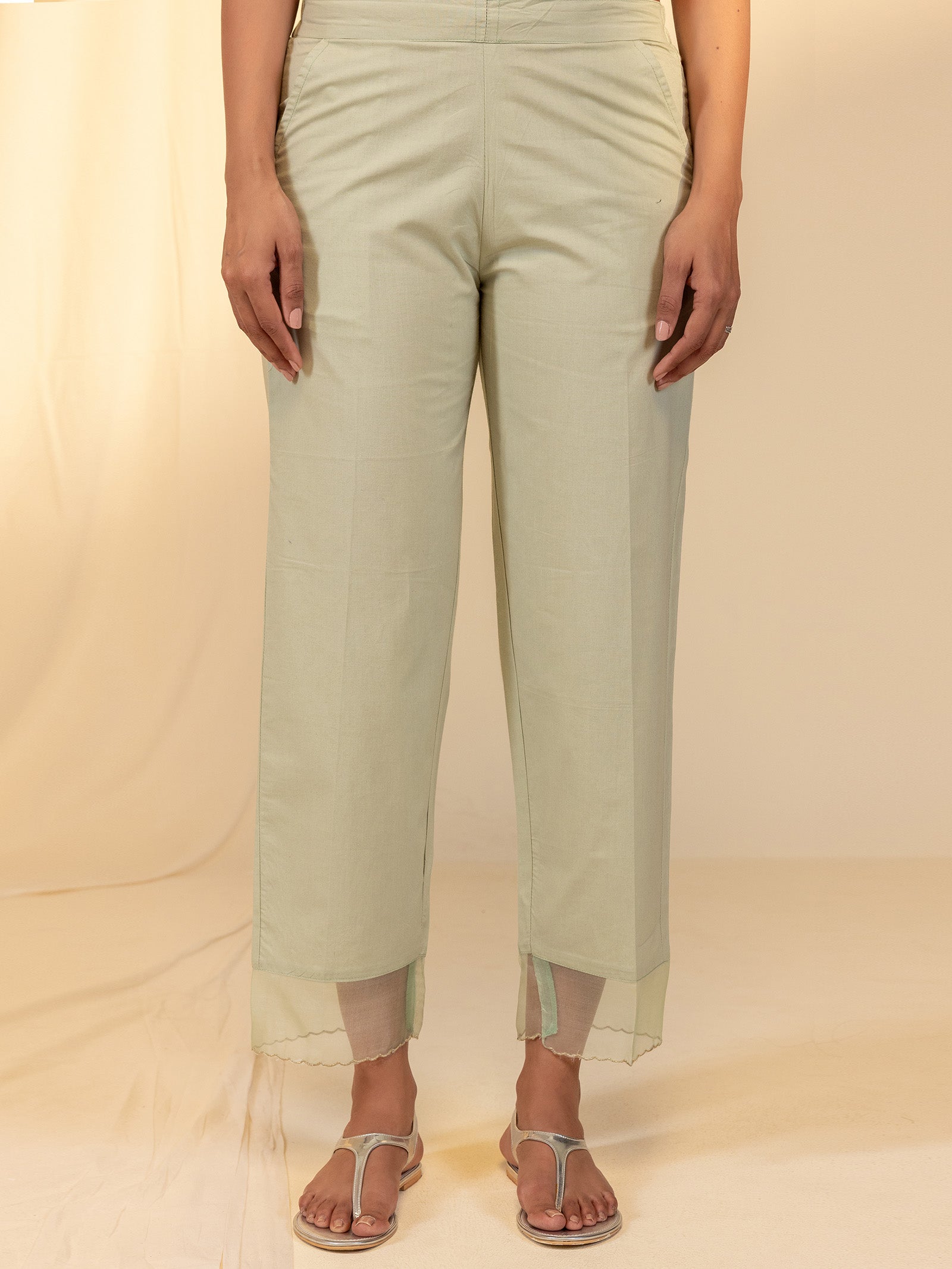 Green Velvet Cotton Straight Pant