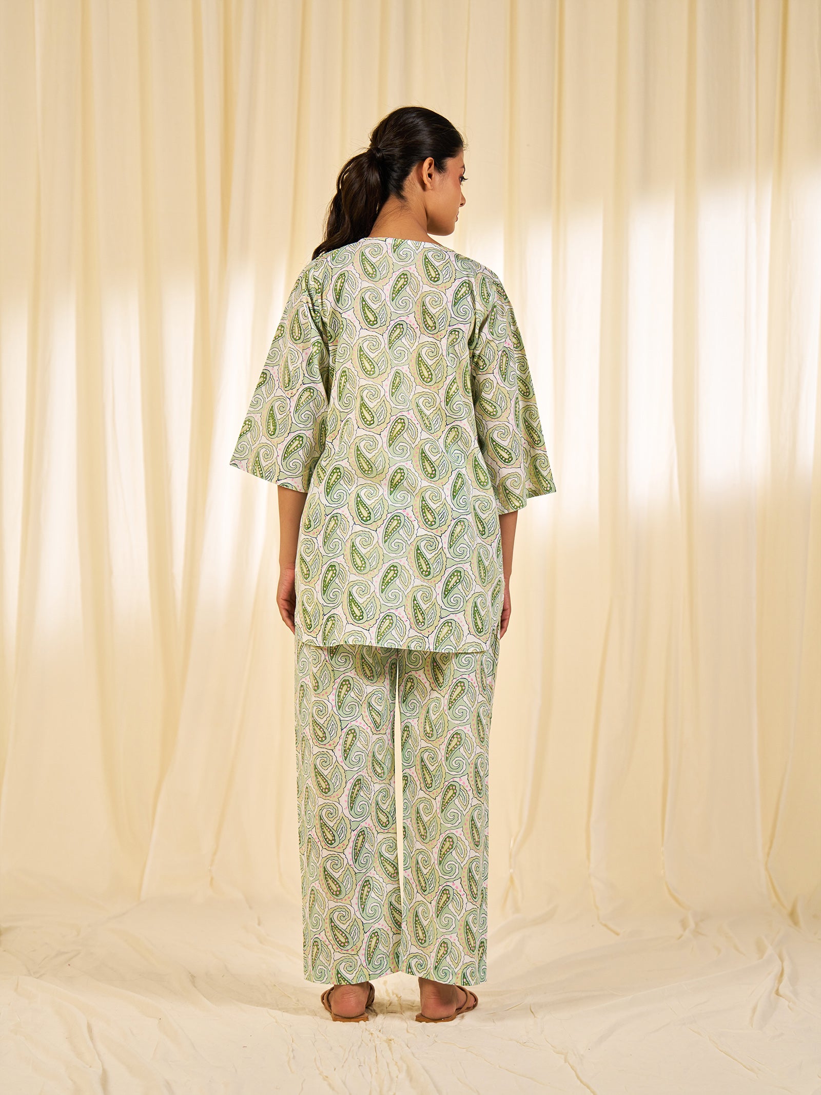 Green Paisley Cotton Night Suit
