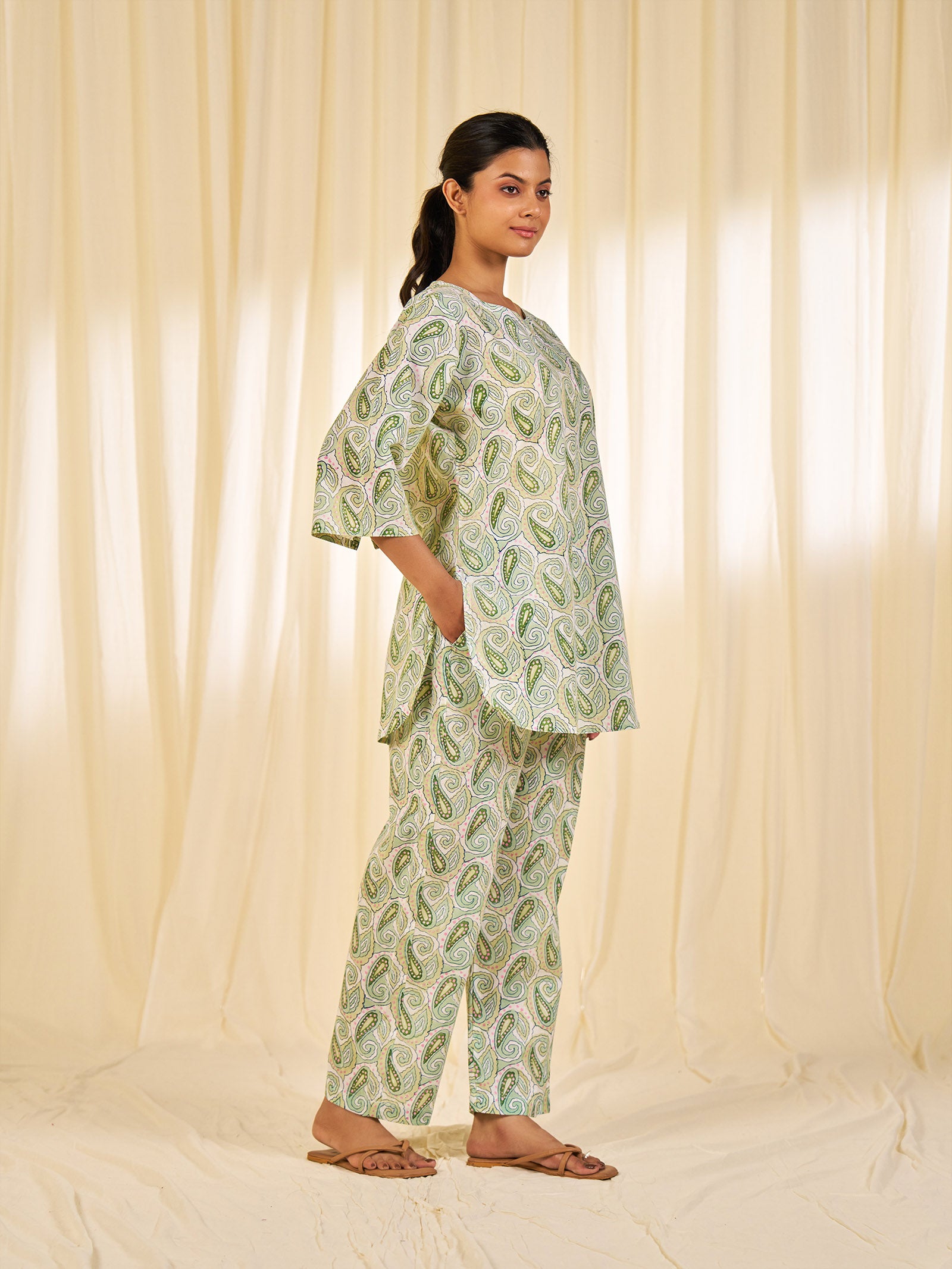 Green Paisley Cotton Night Suit