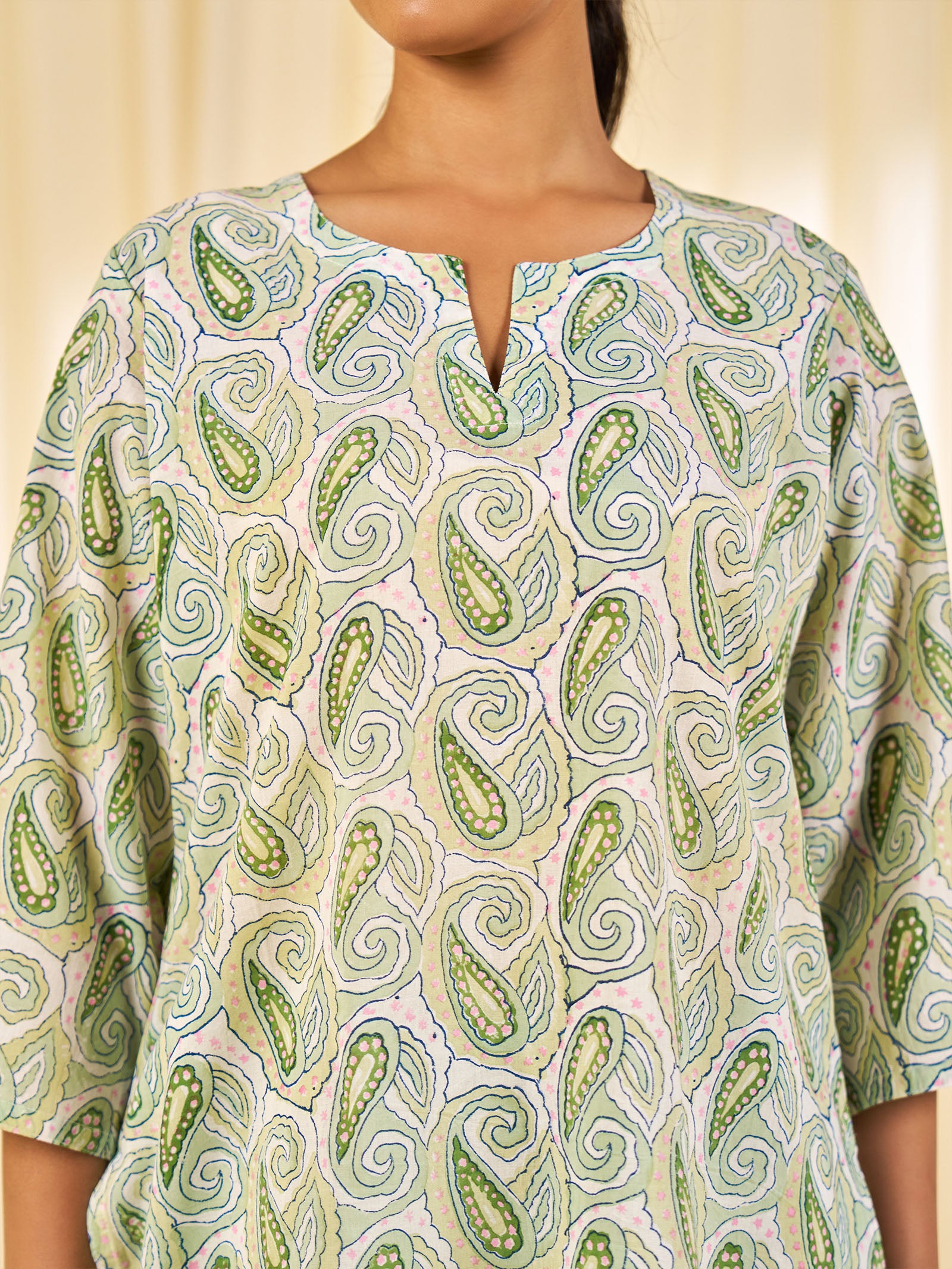 Green Paisley Cotton Night Suit