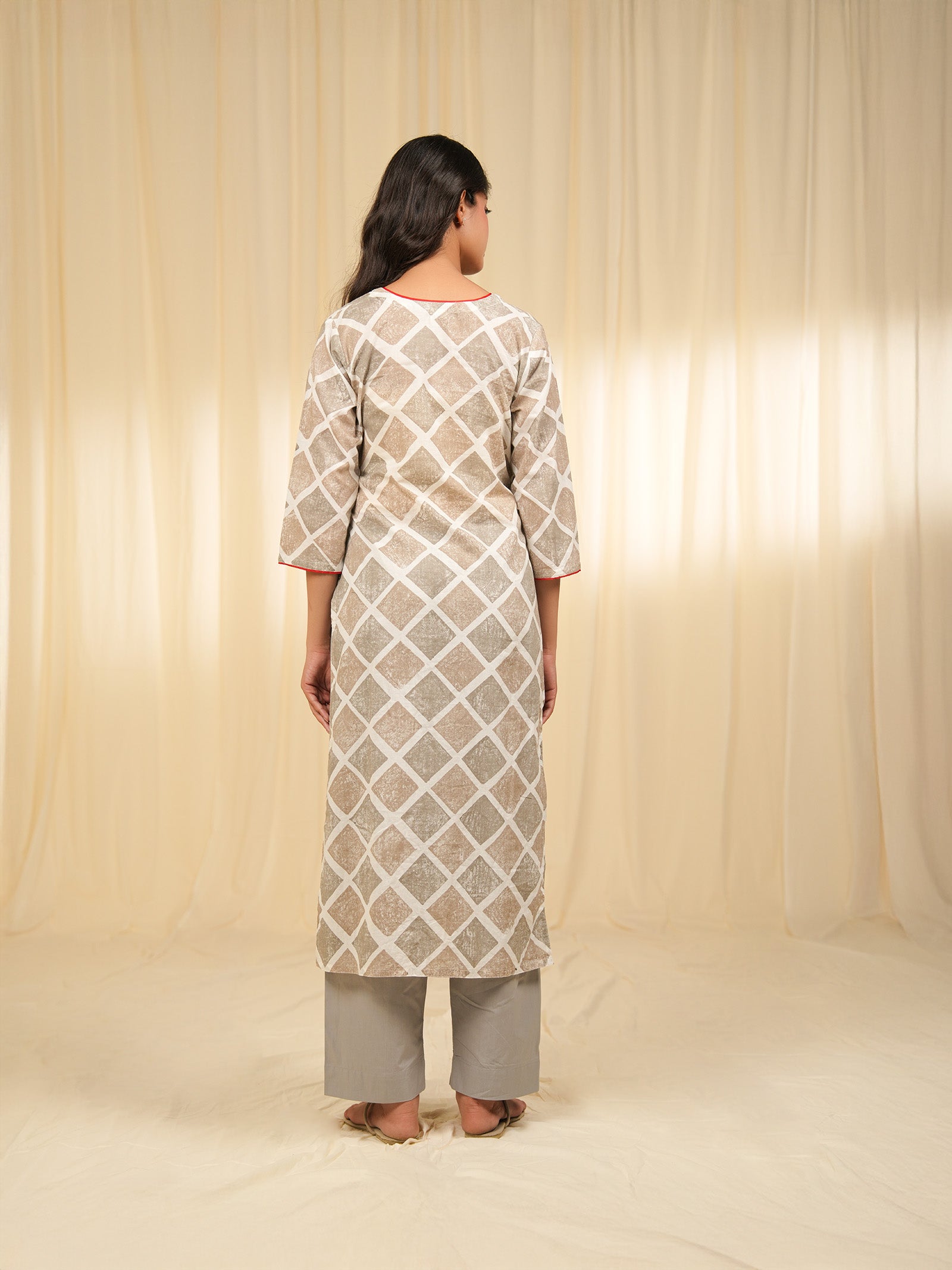 Grey Square Cotton Kurta