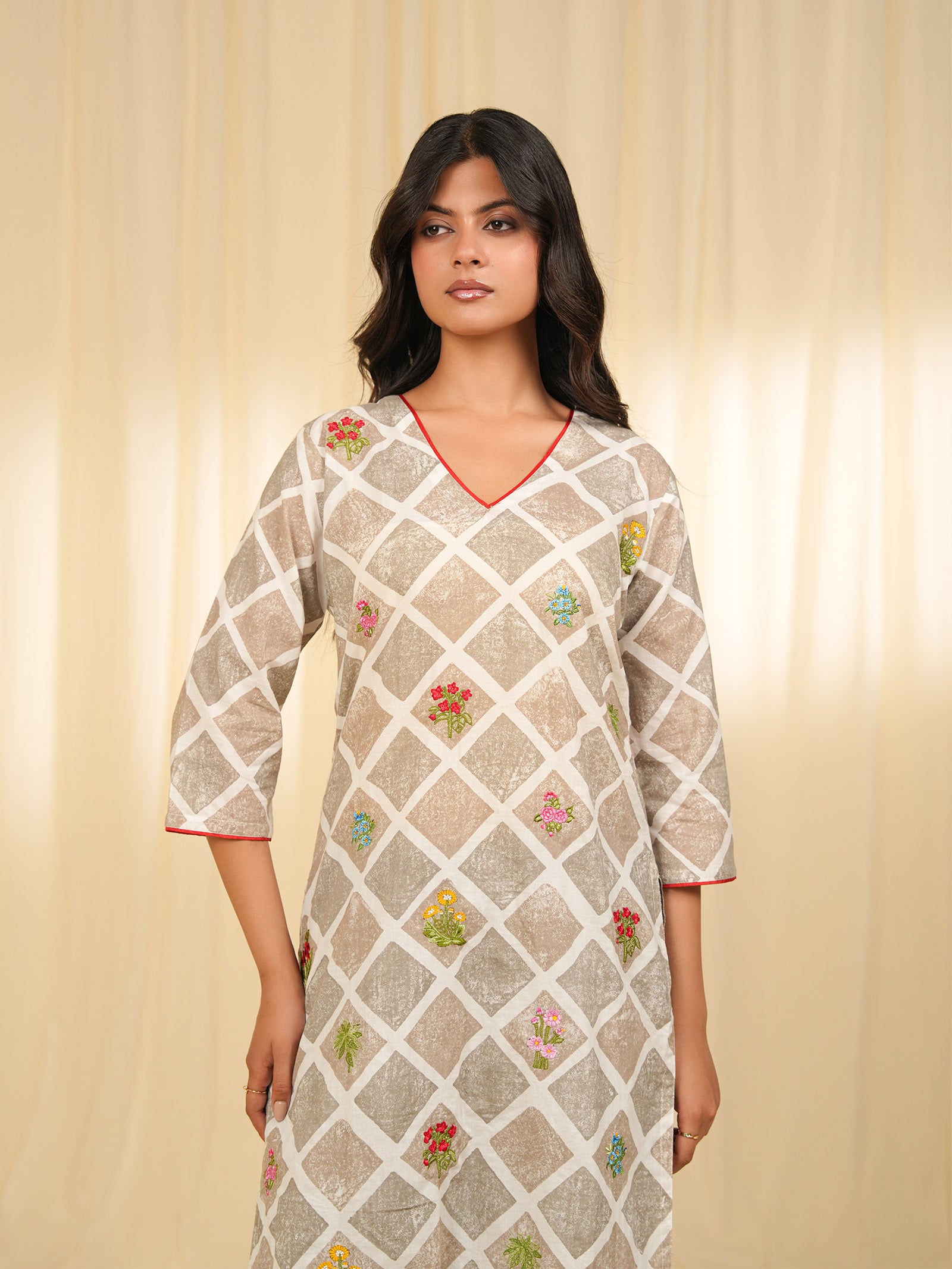 Grey Square Cotton Kurta
