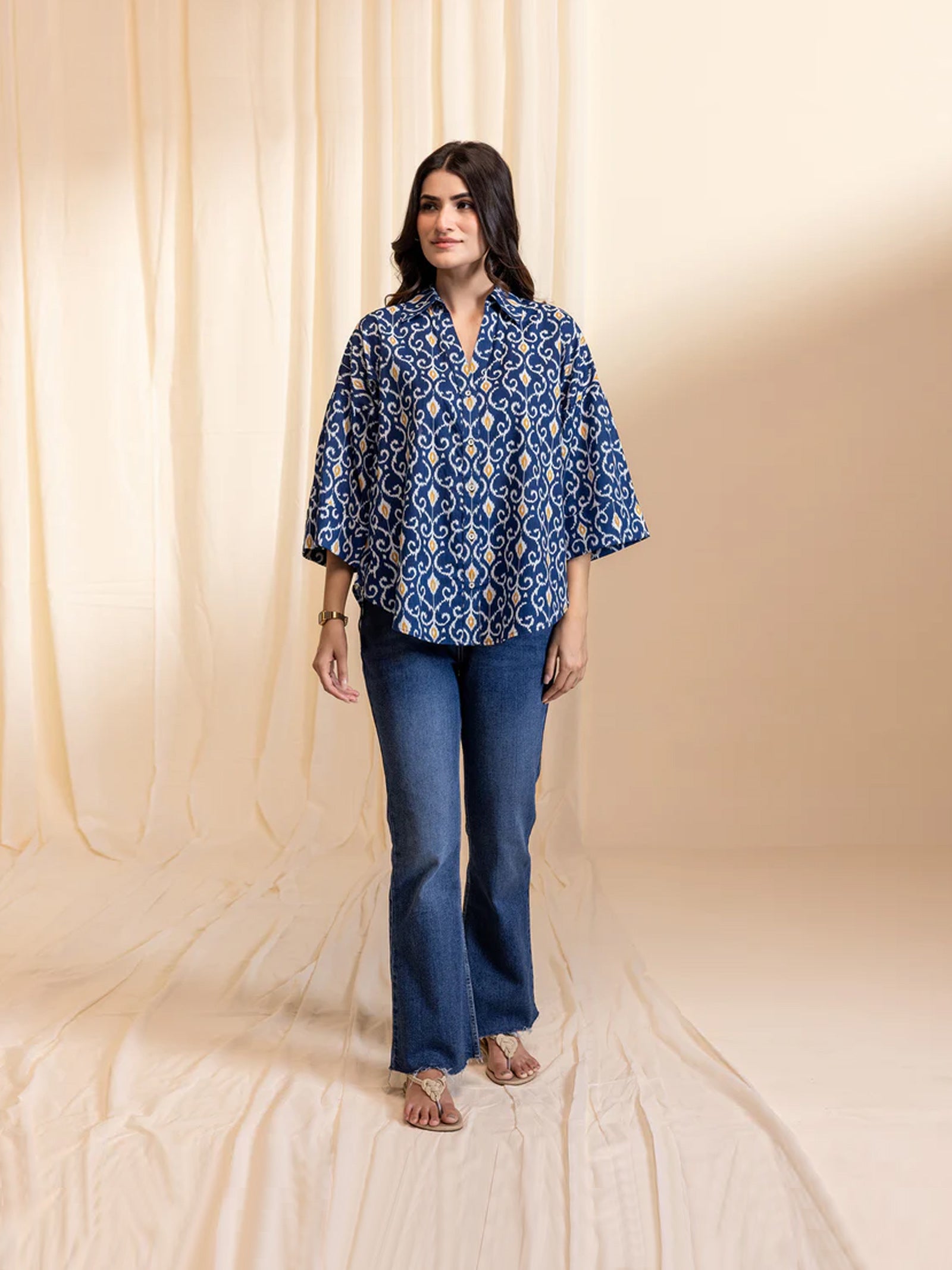 Ikat Redefined Cobalt Cotton Shirt