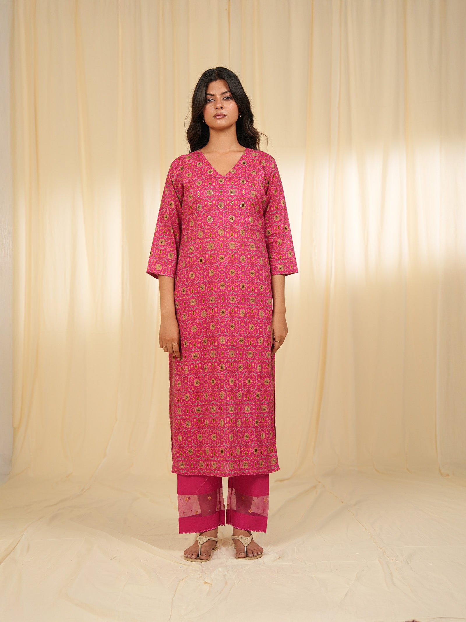 Indian Chintz Fuchsia Cotton Kurta