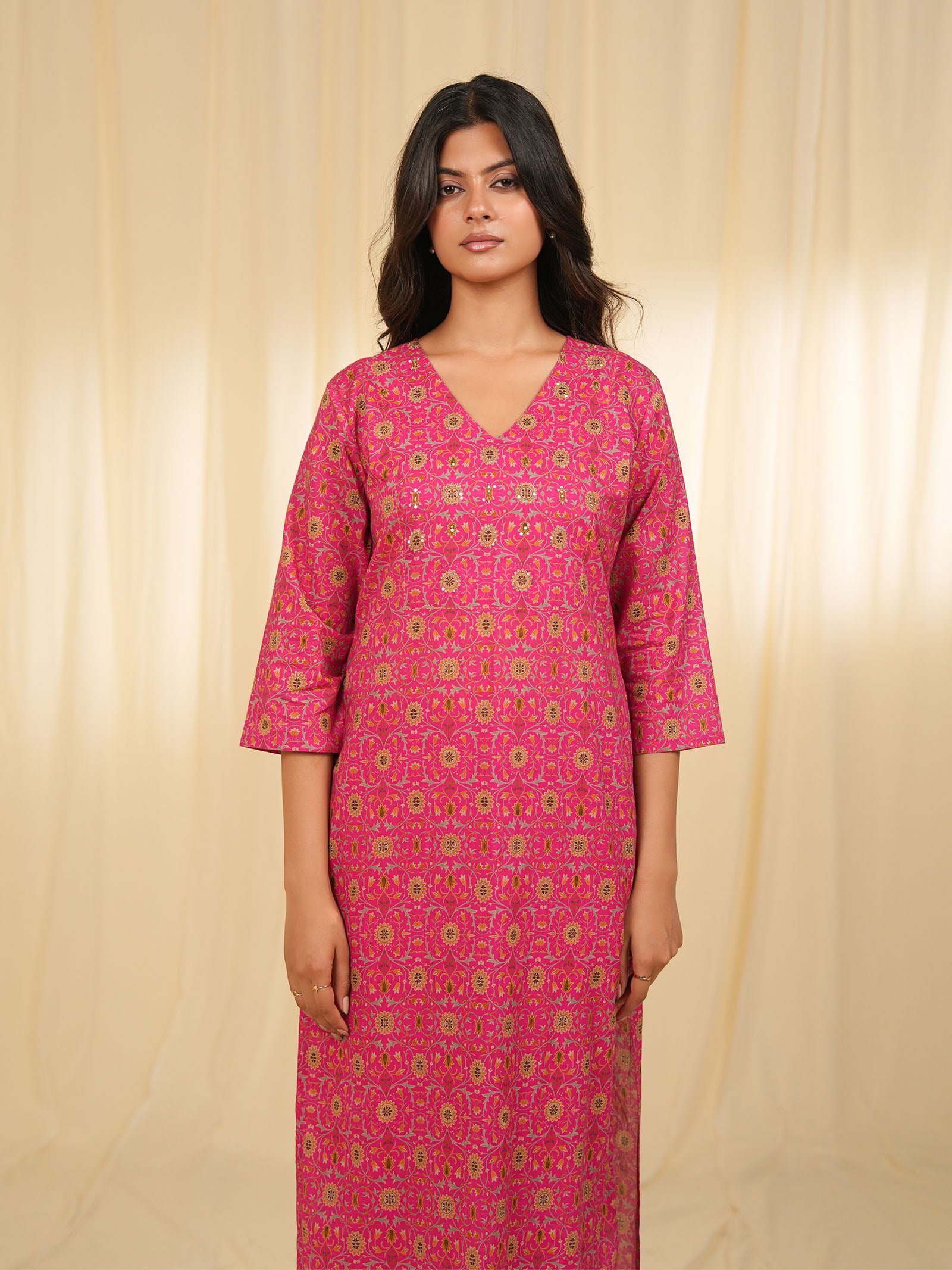 Indian Chintz Fuchsia Cotton Kurta