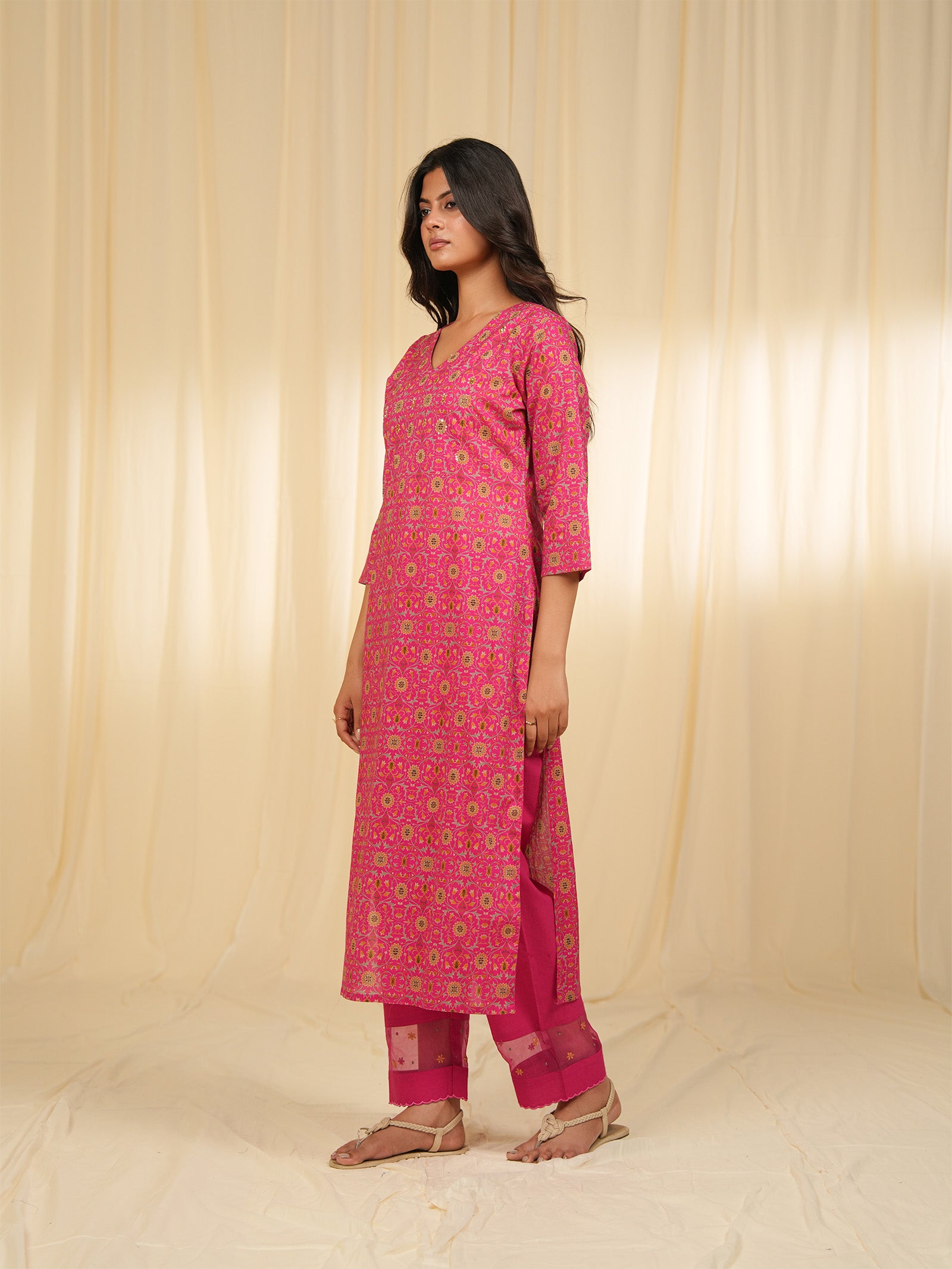 Indian Chintz Fuchsia Cotton Kurta