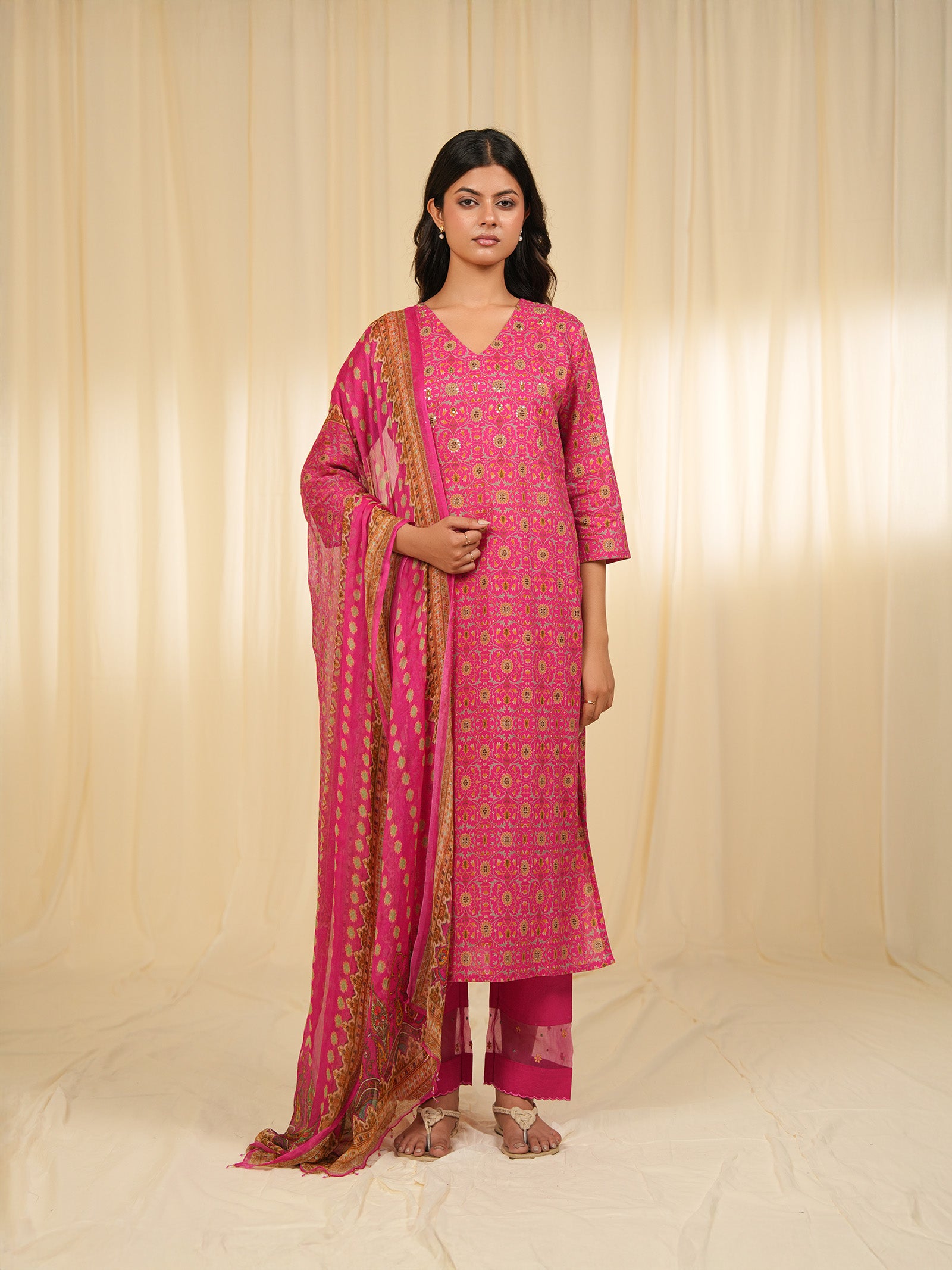 Indian Chintz Fuchsia Cotton Kurta