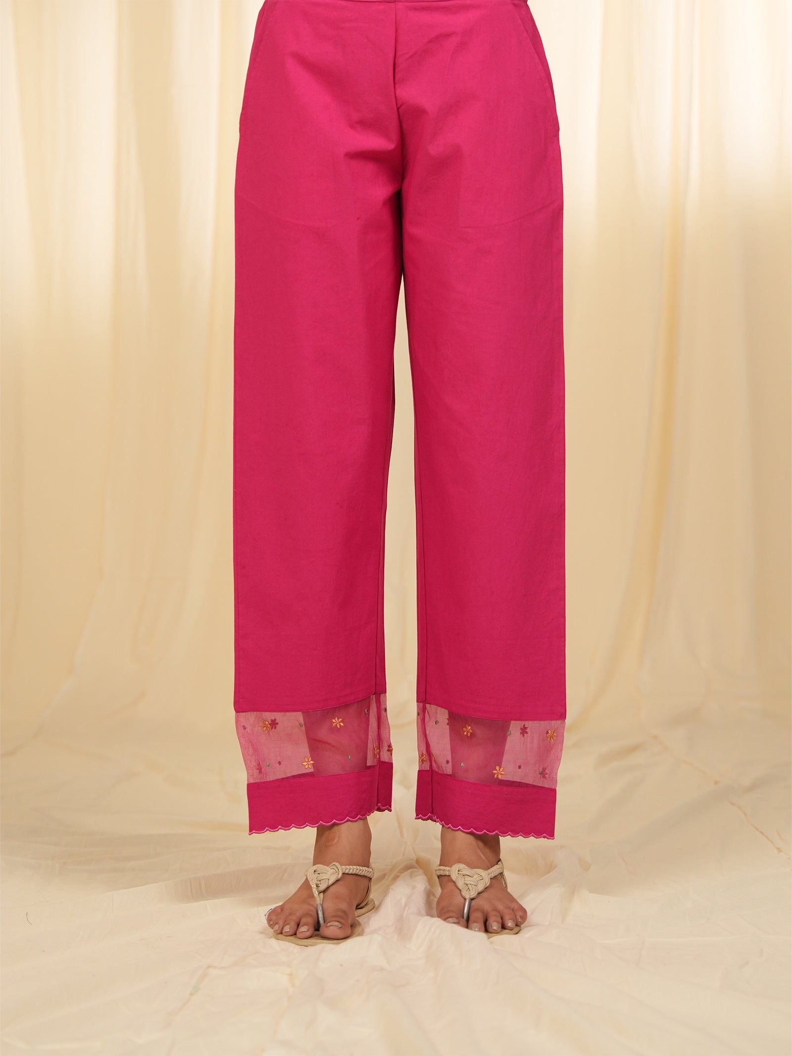 Indian Chintz Fuchsia Cotton Straight Pants