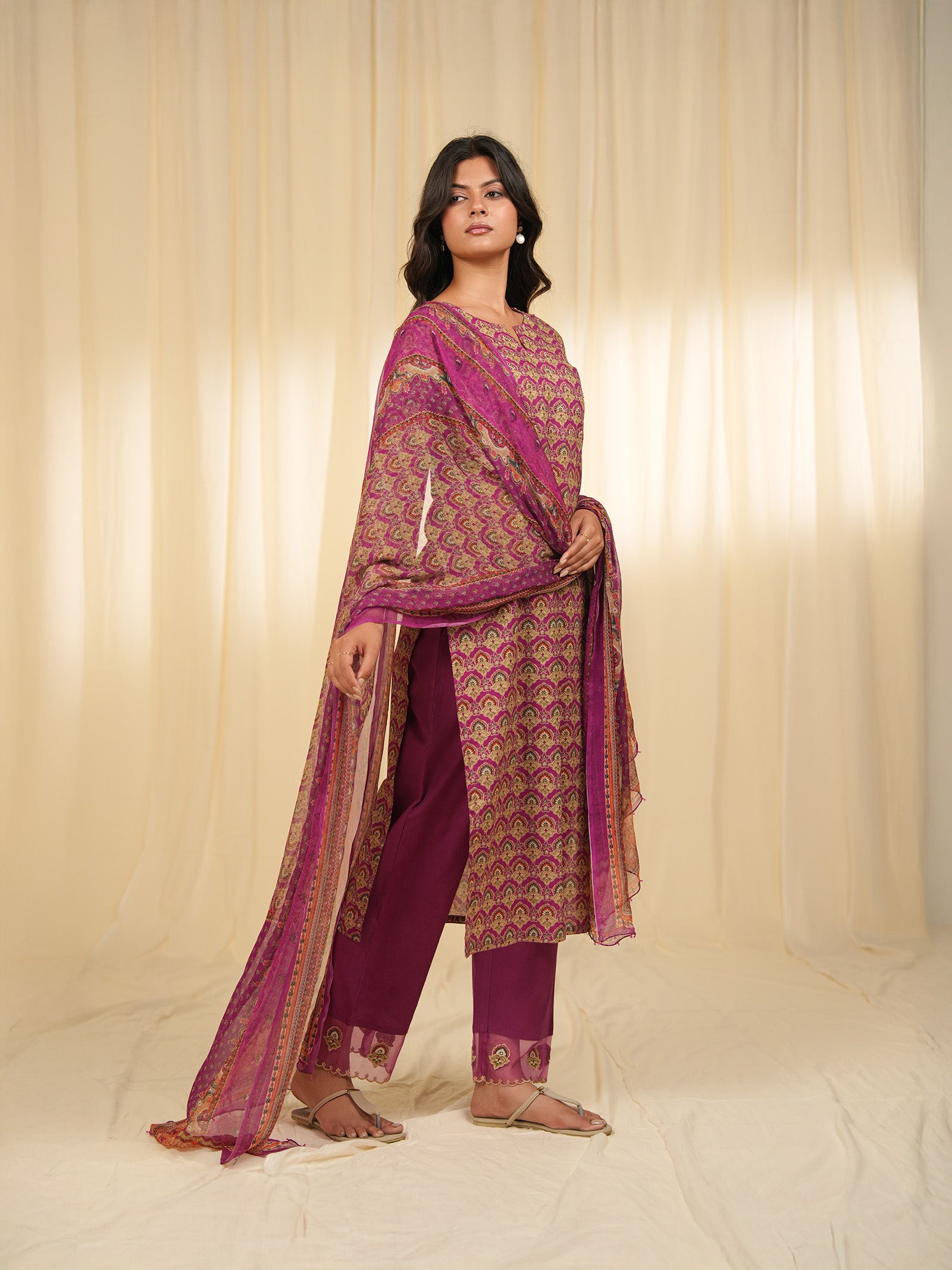 Indian Chintz Grape Chiffon Dupatta