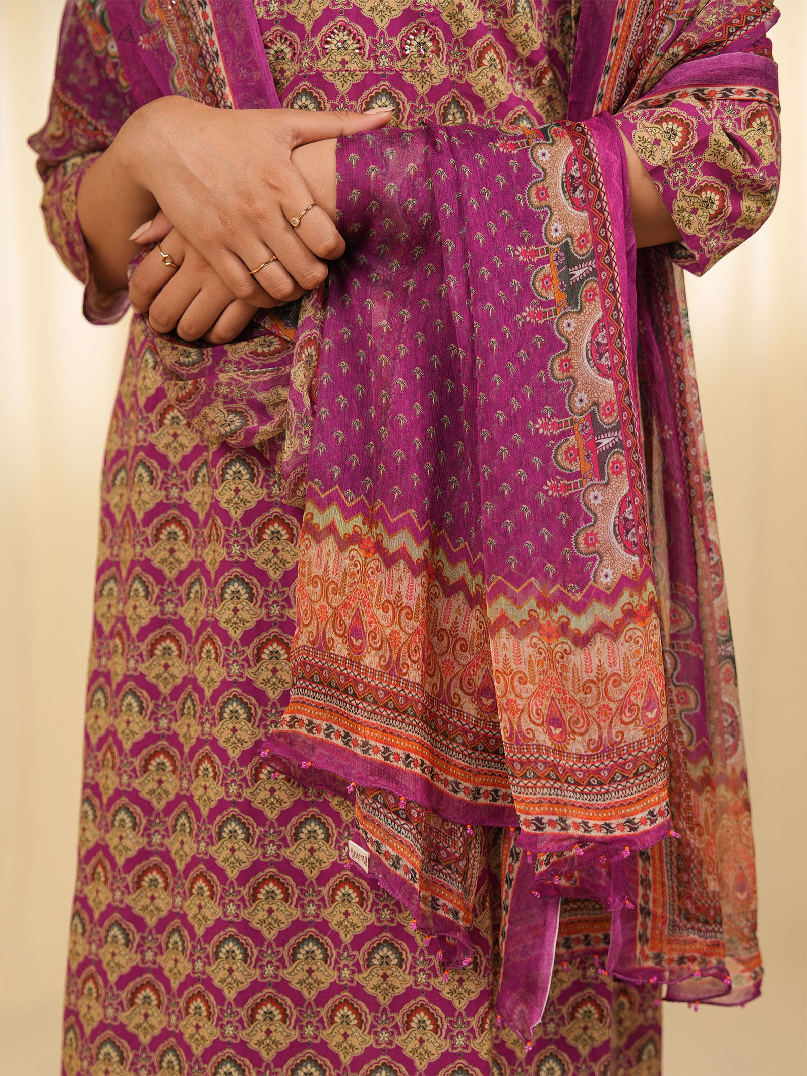 Indian Chintz Grape Chiffon Dupatta