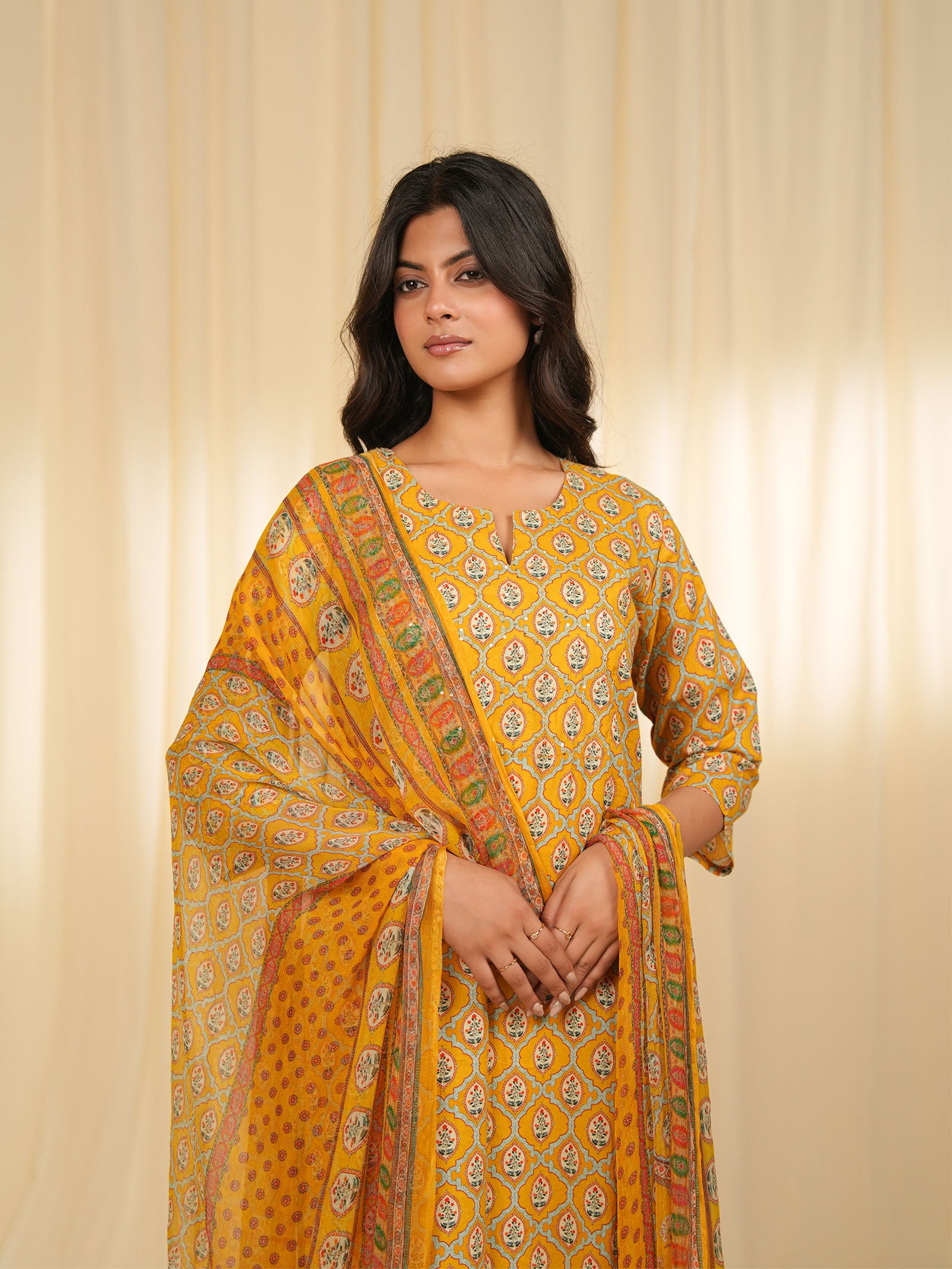 Indian Chintz Mustard Chiffon Dupatta