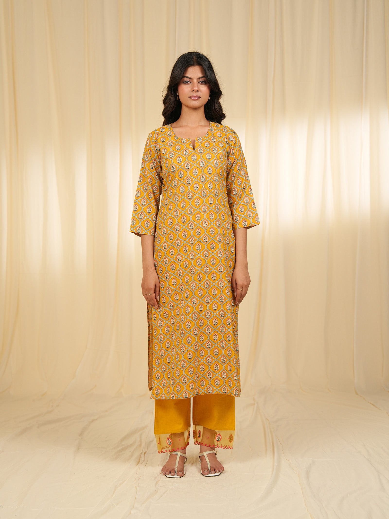 Indian Chintz Mustard Cotton Kurta