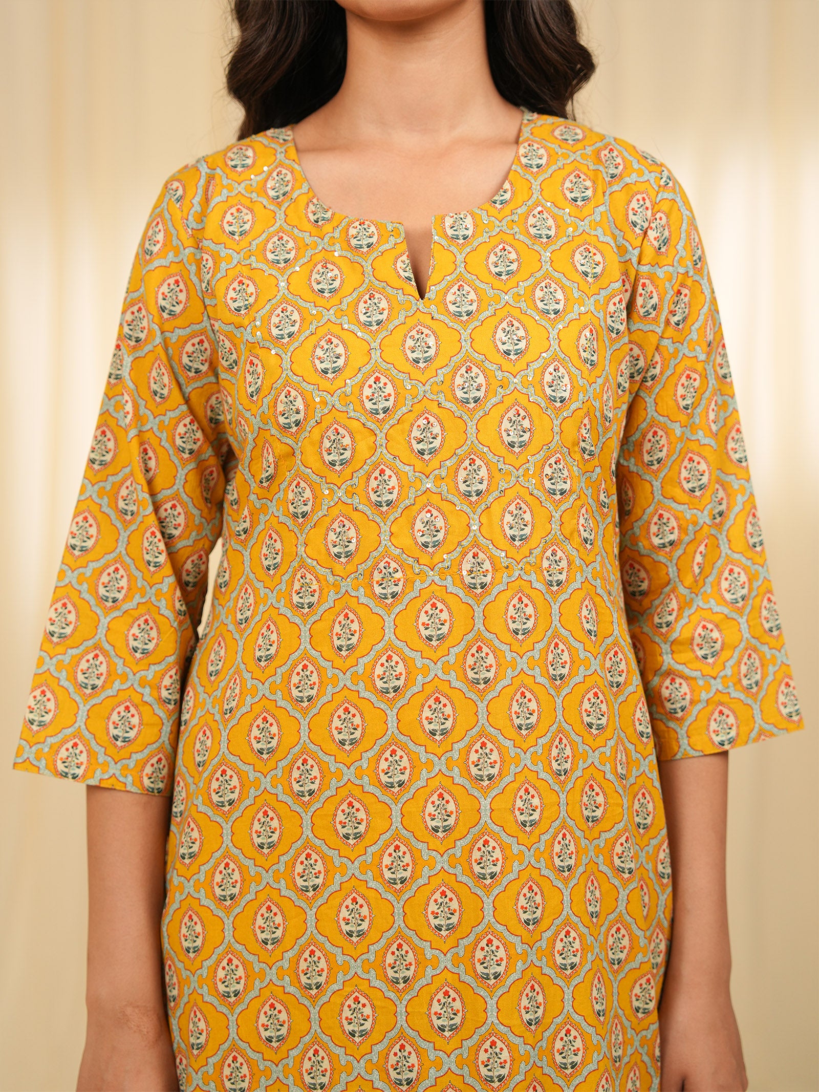 Indian Chintz Mustard Cotton Kurta