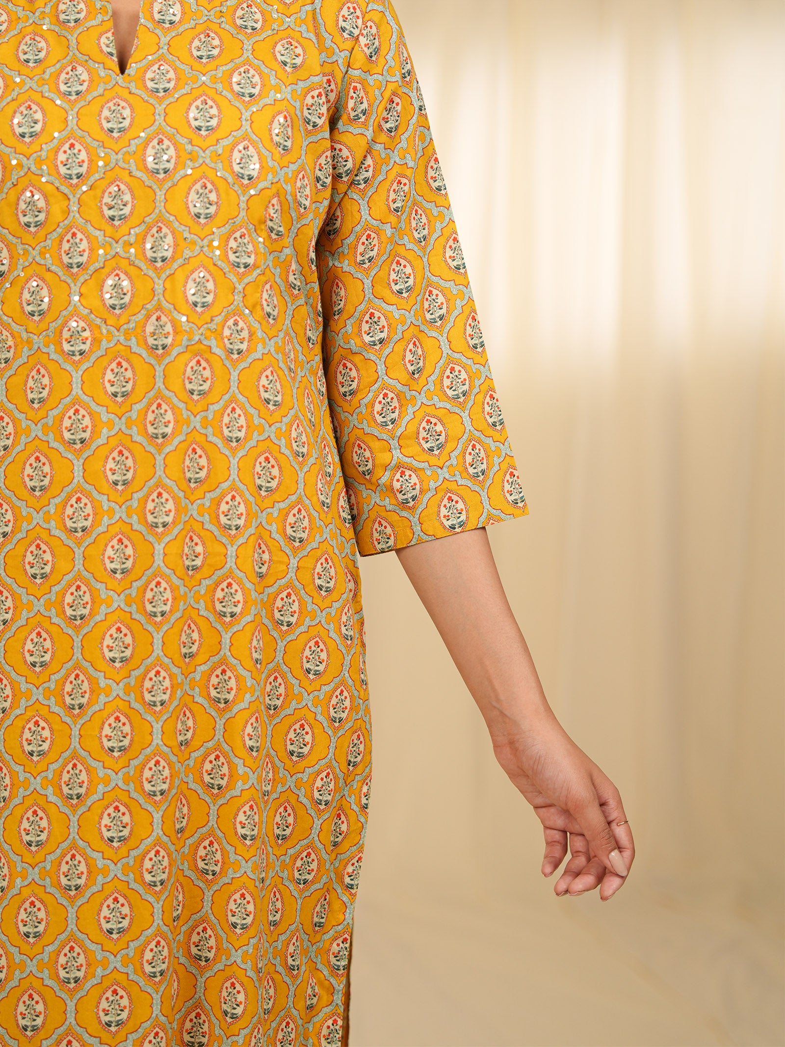 Indian Chintz Mustard Cotton Kurta