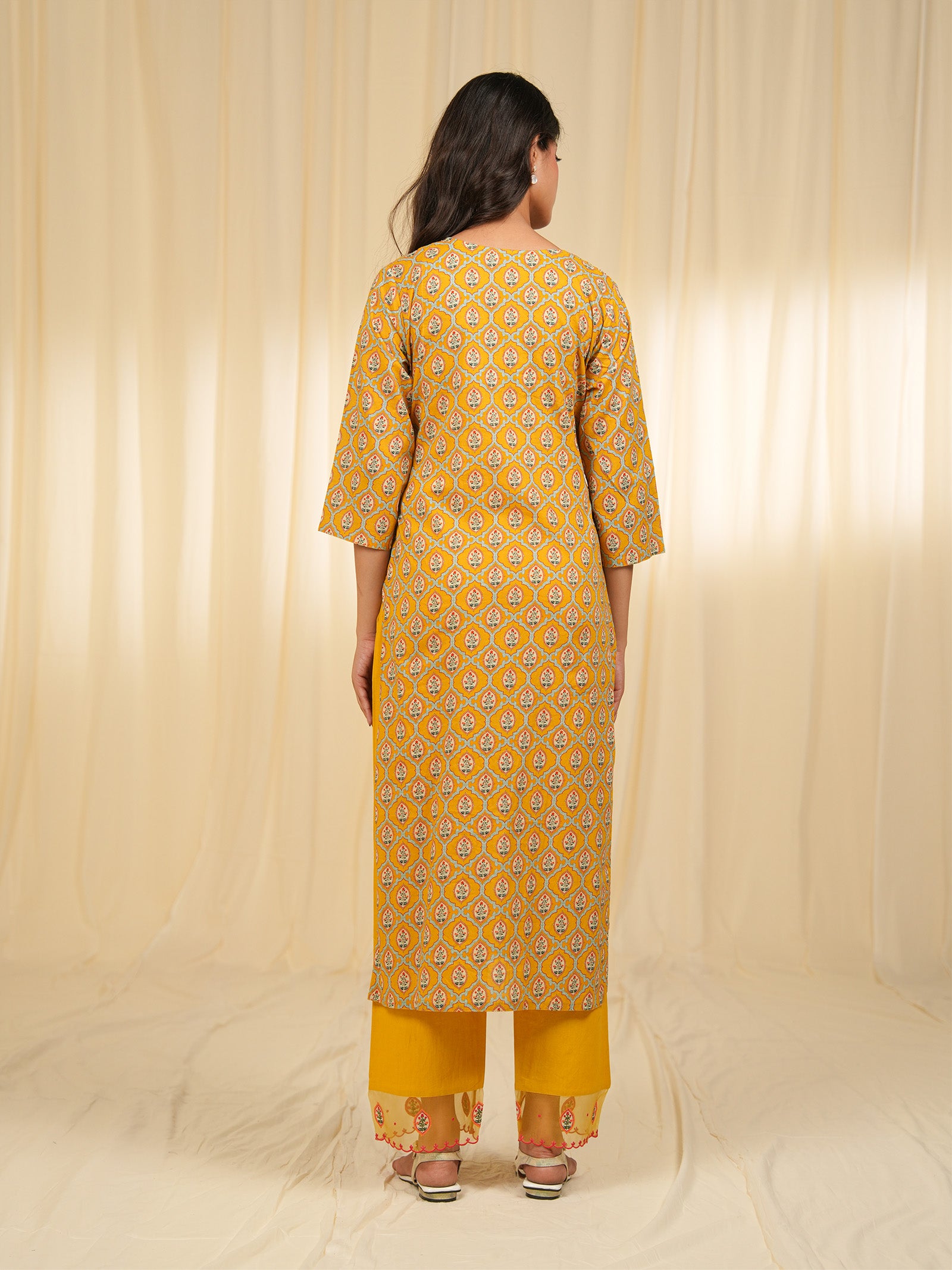 Indian Chintz Mustard Cotton Kurta