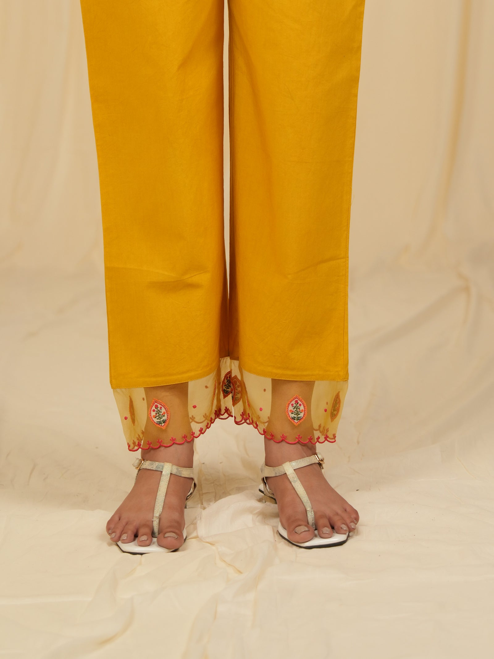 Indian Chintz Mustard Cotton Straight Pants