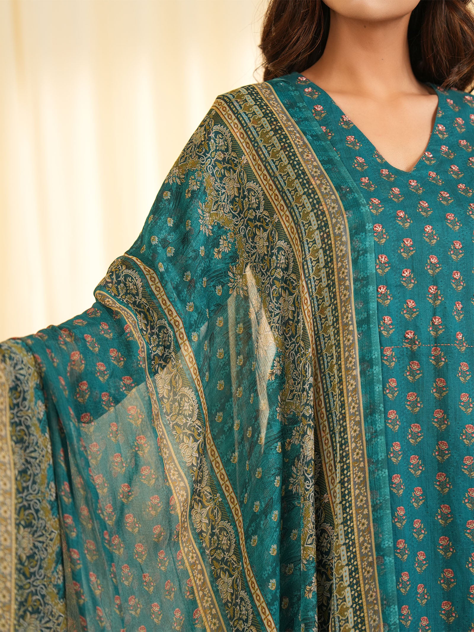 Indian Chintz Peacock Chiffon Dupatta