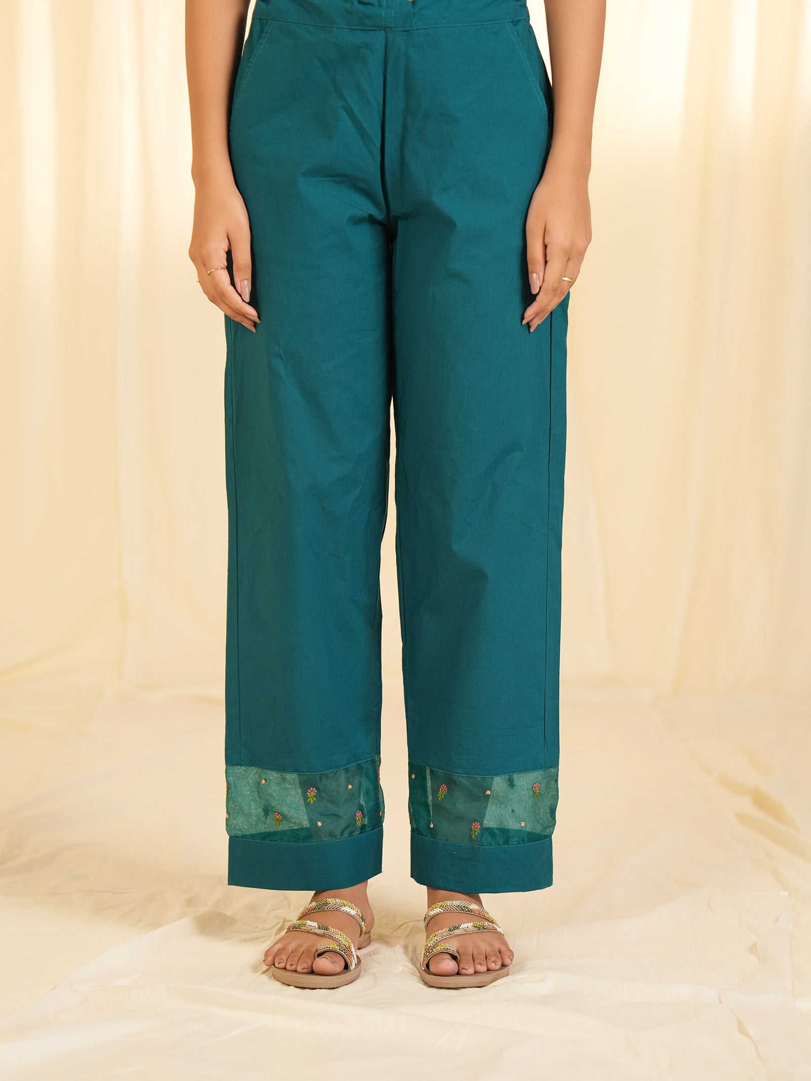 Indian Chintz Peacock Cotton Straight Pants