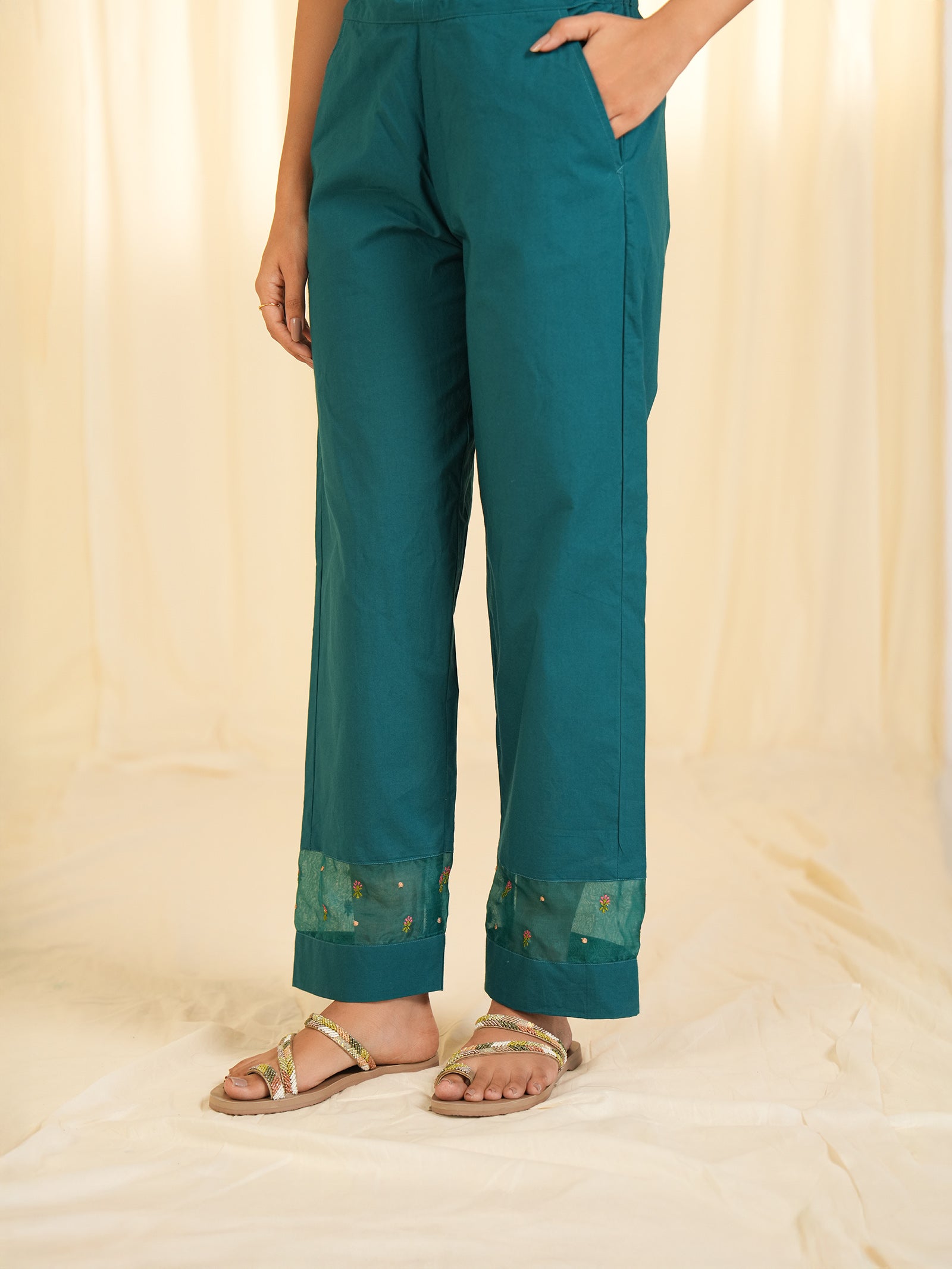 Indian Chintz Peacock Cotton Straight Pants