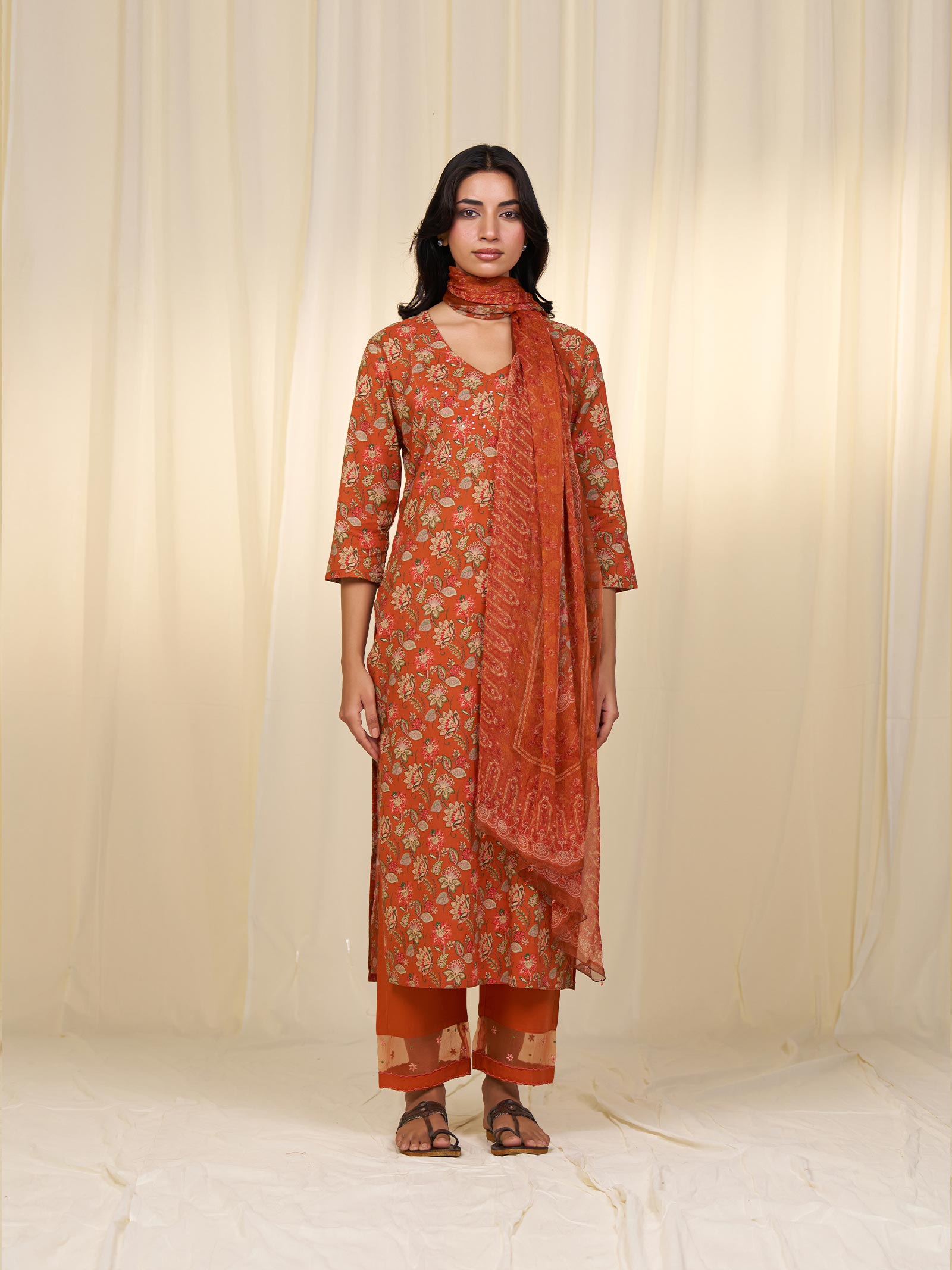 Indian Chintz Tangerine Cotton Kurta