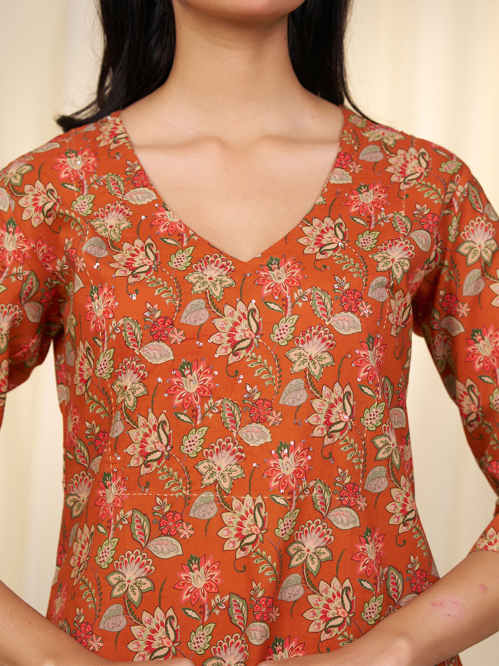 Indian Chintz Tangerine Cotton Kurta
