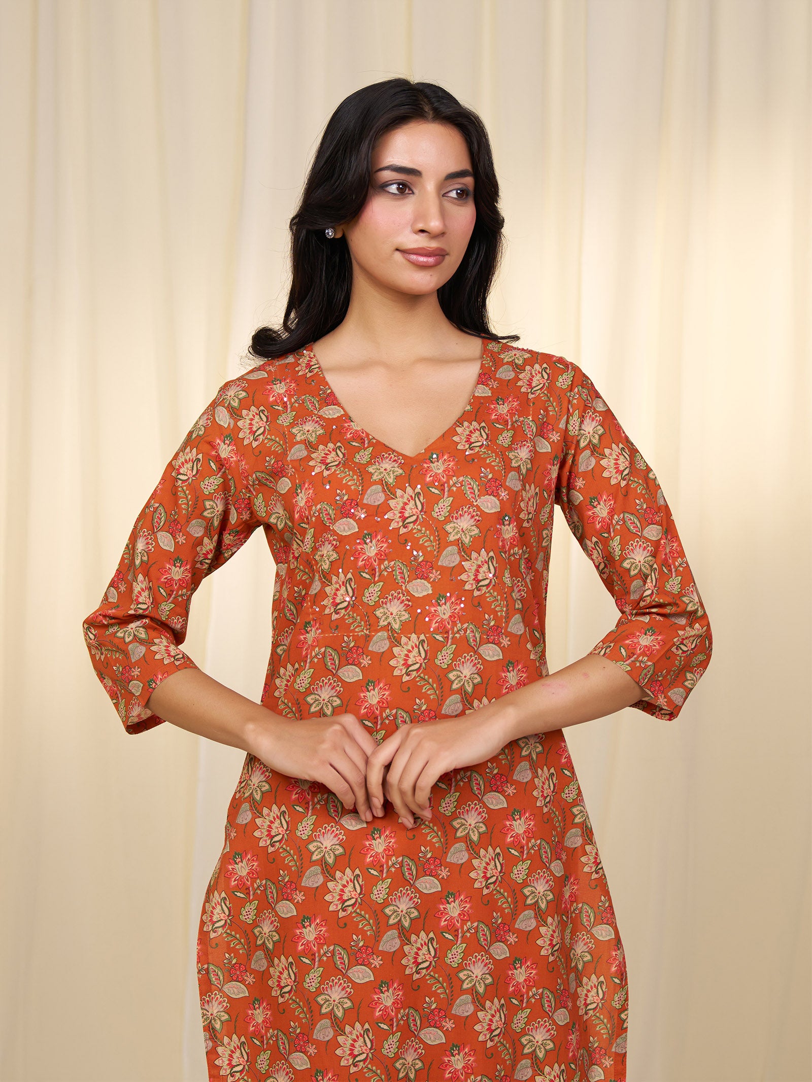 Indian Chintz Tangerine Cotton Kurta