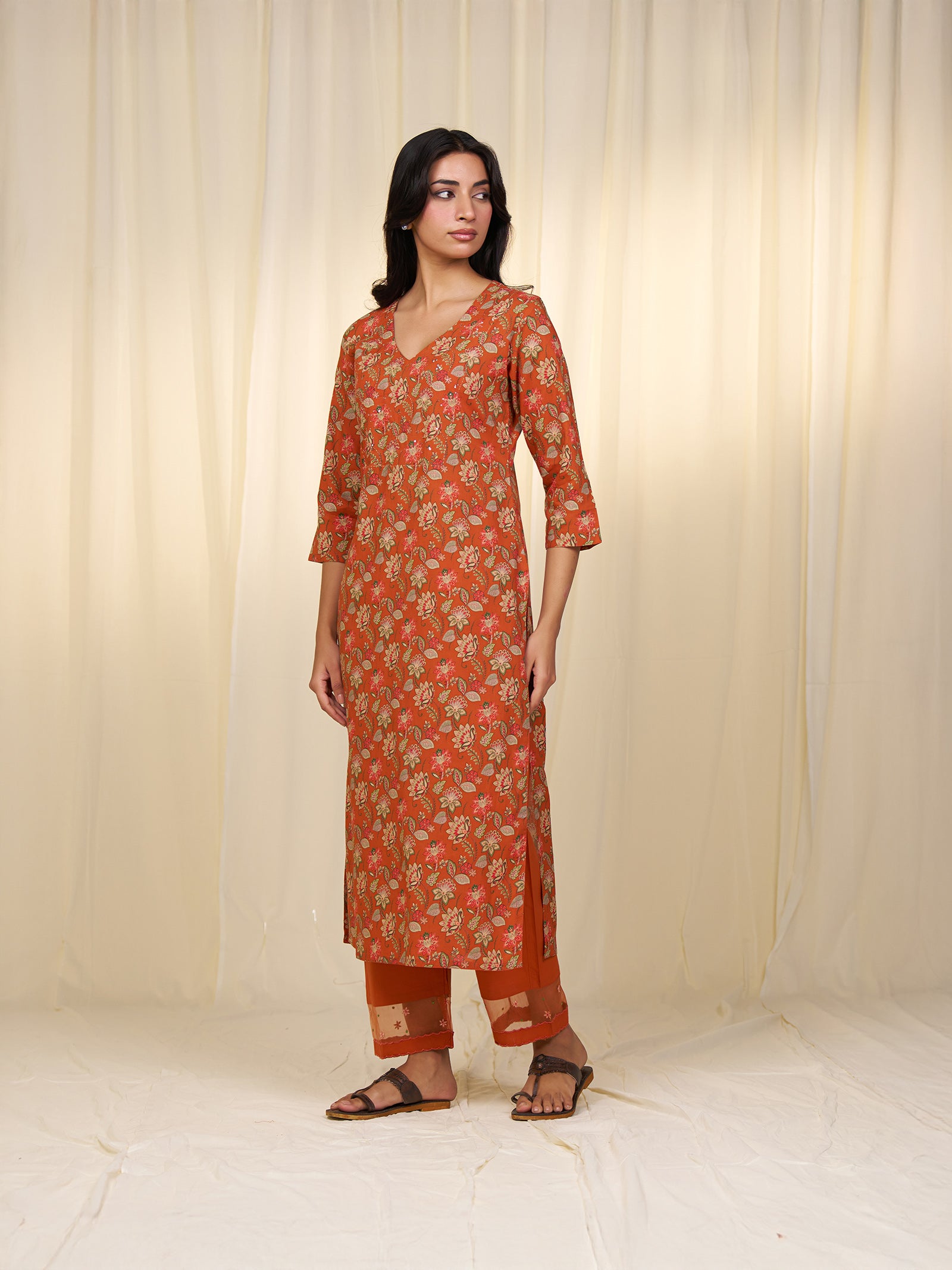 Indian Chintz Tangerine Cotton Kurta