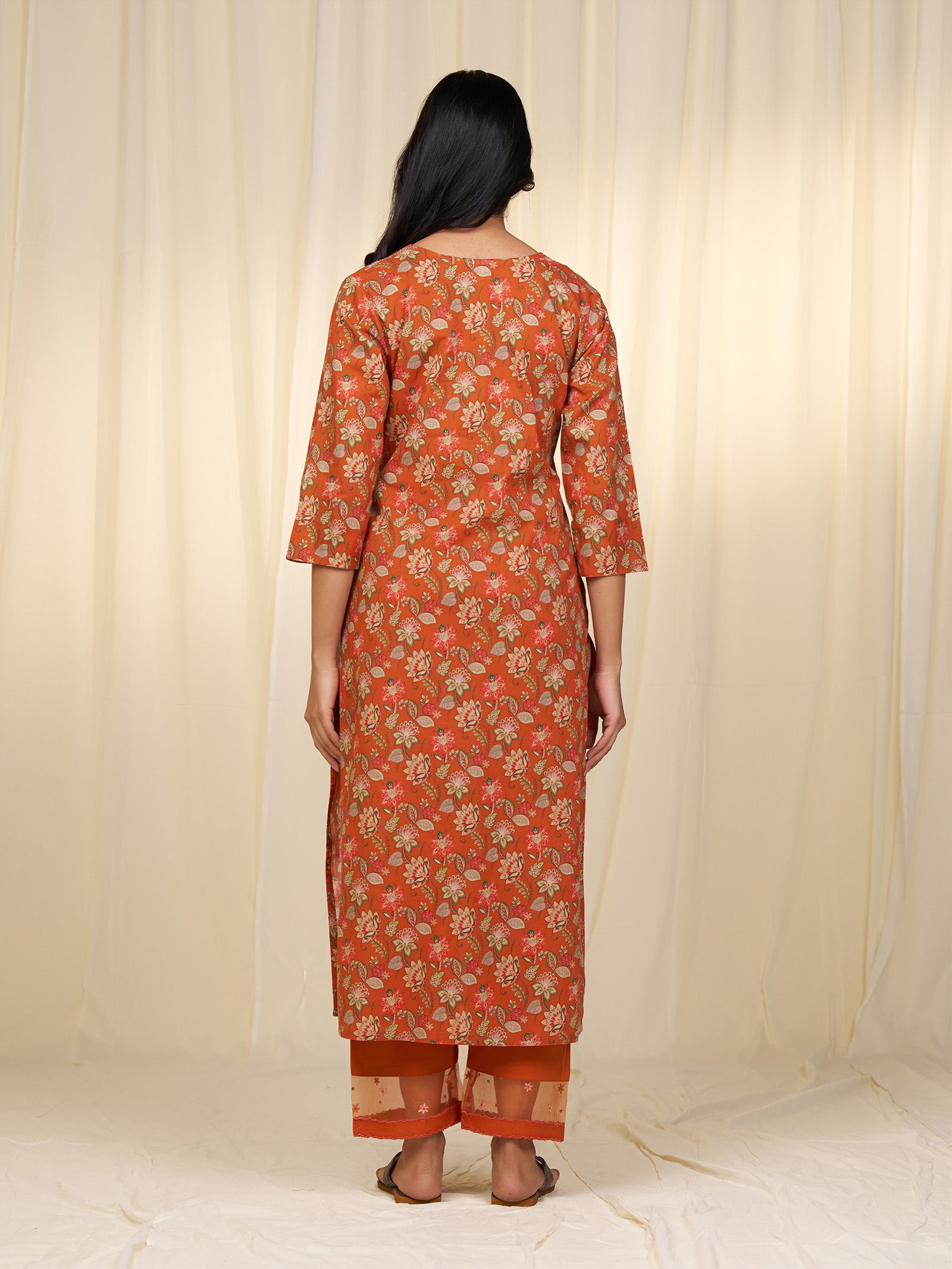 Indian Chintz Tangerine Cotton Kurta
