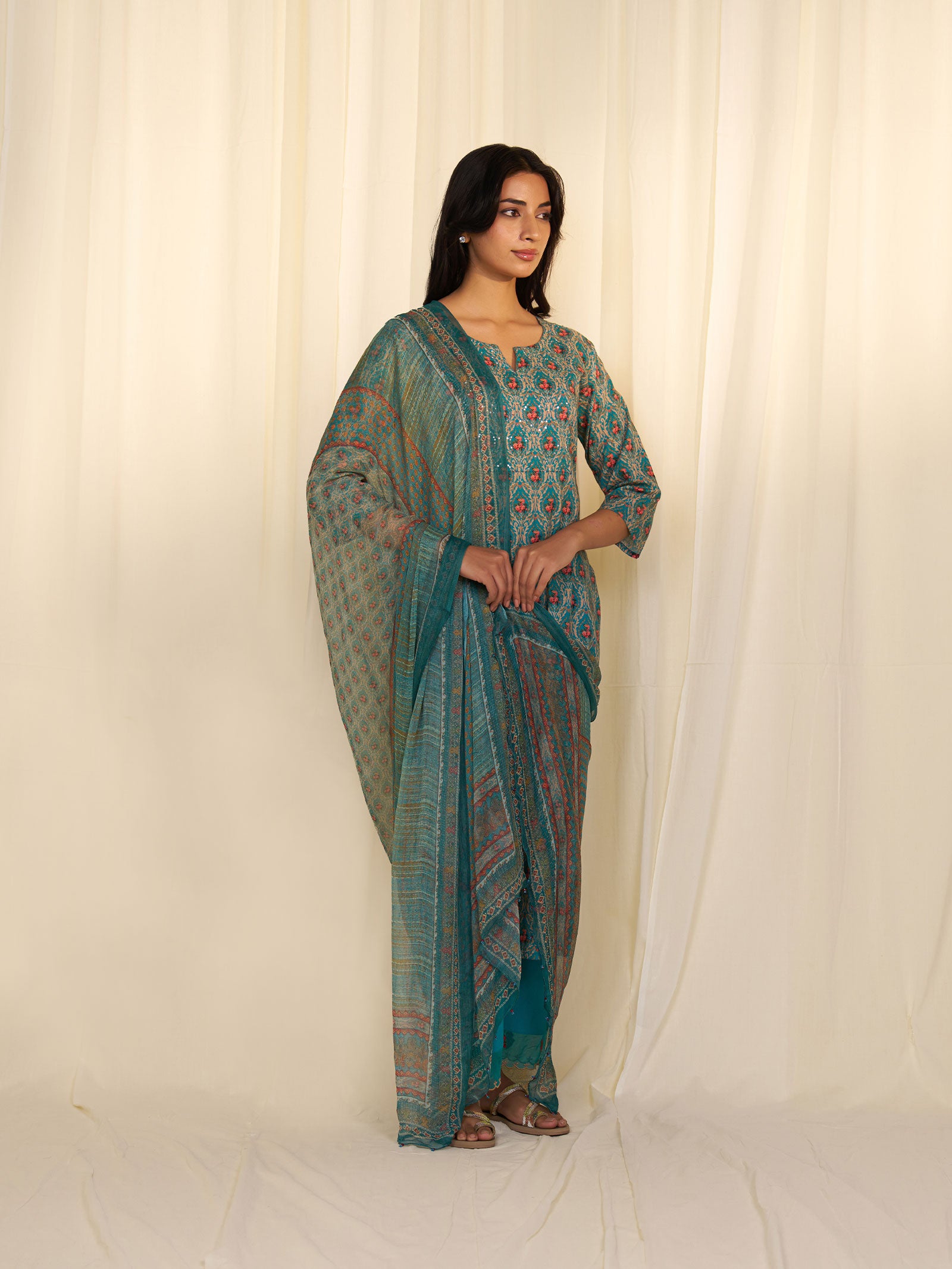 Indian Chintz Teal Cotton Kurta