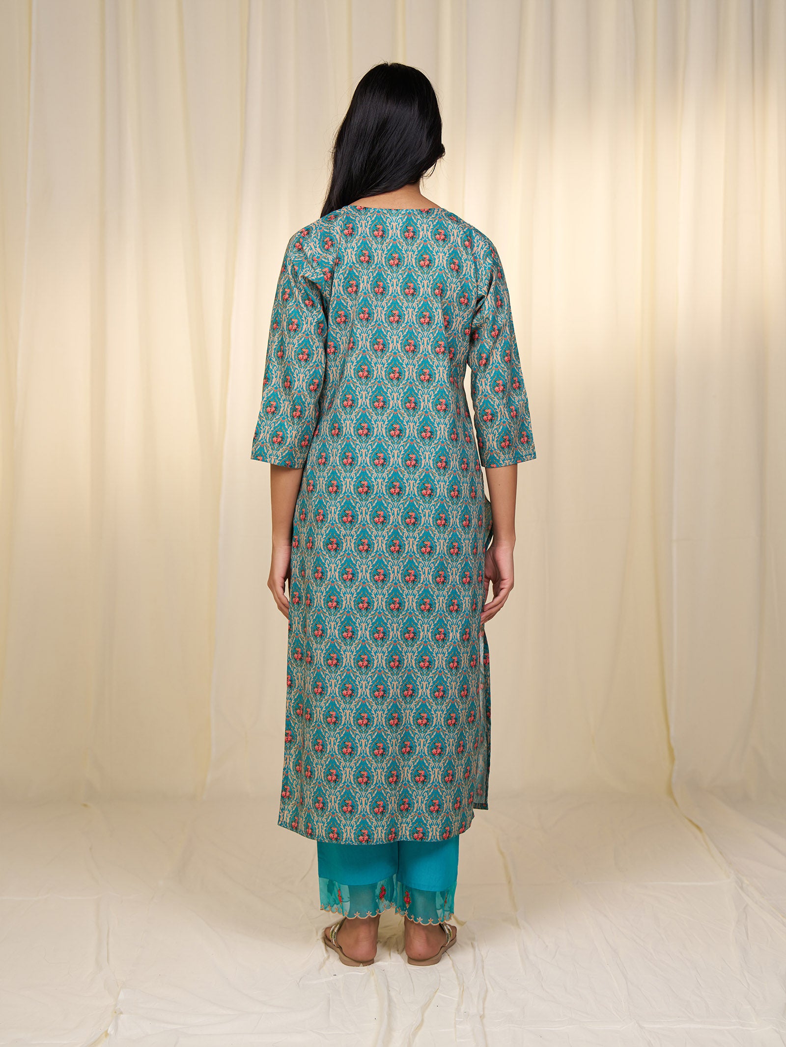 Indian Chintz Teal Cotton Kurta