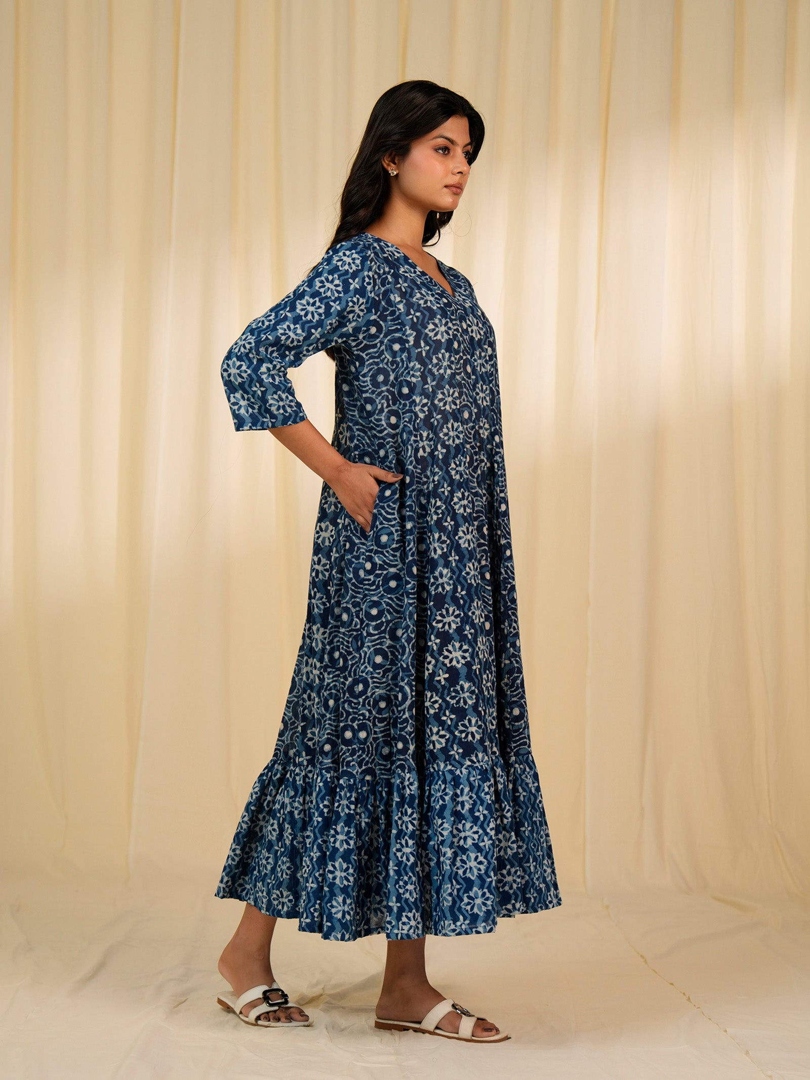 Indigo Frill Cotton Dress
